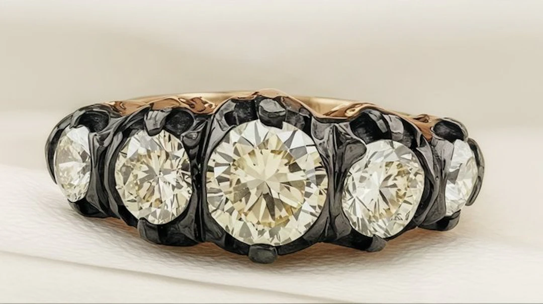 Ring - 9 kt. Rose gold, Silver Diamond (Natural)