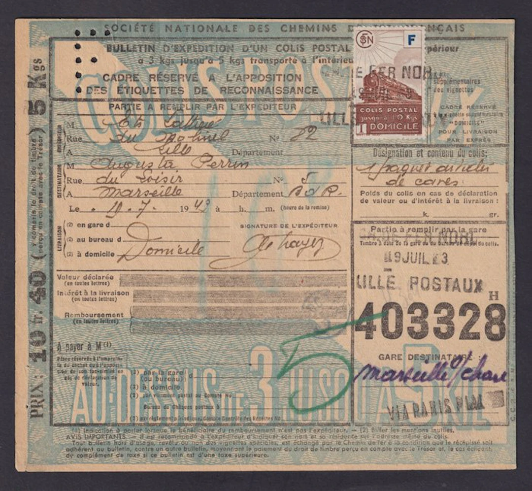 France 1943 - Postal parcel shipping form
