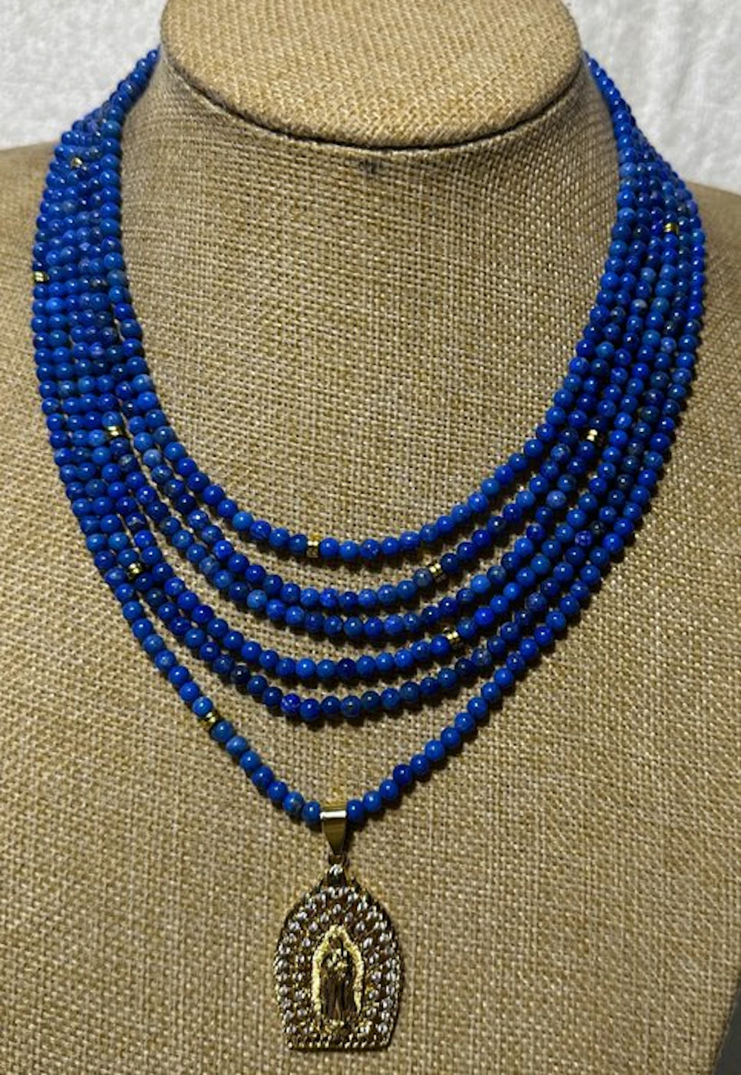 Natural lapis lazuli Virgin Mary cross