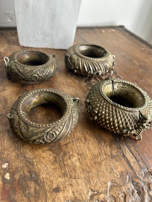 4 Anklets - white metal - India - first half 20th century
