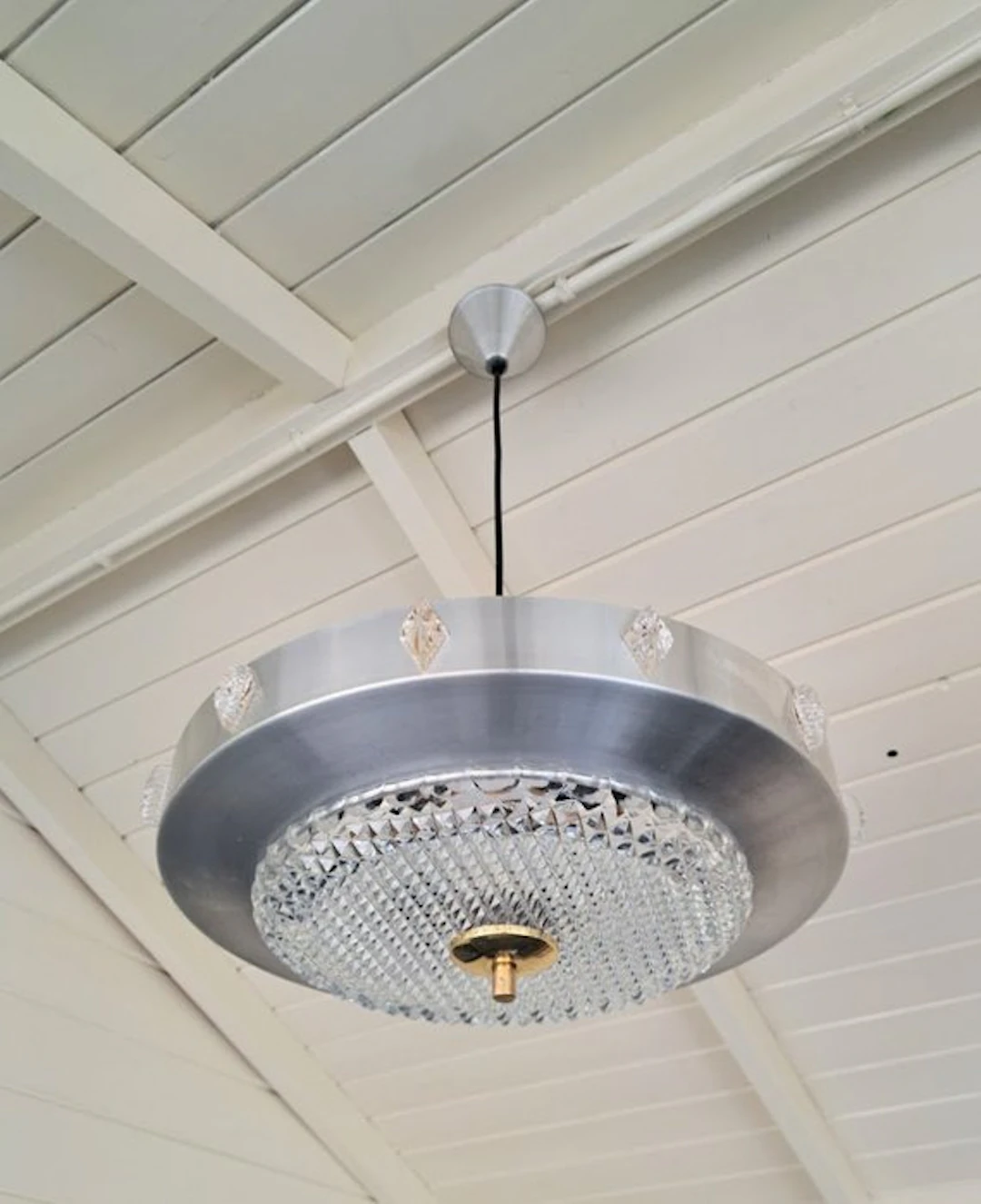 Hanging lamp - Vintage pendant lamp from the 1970s - aluminum and cut glass
