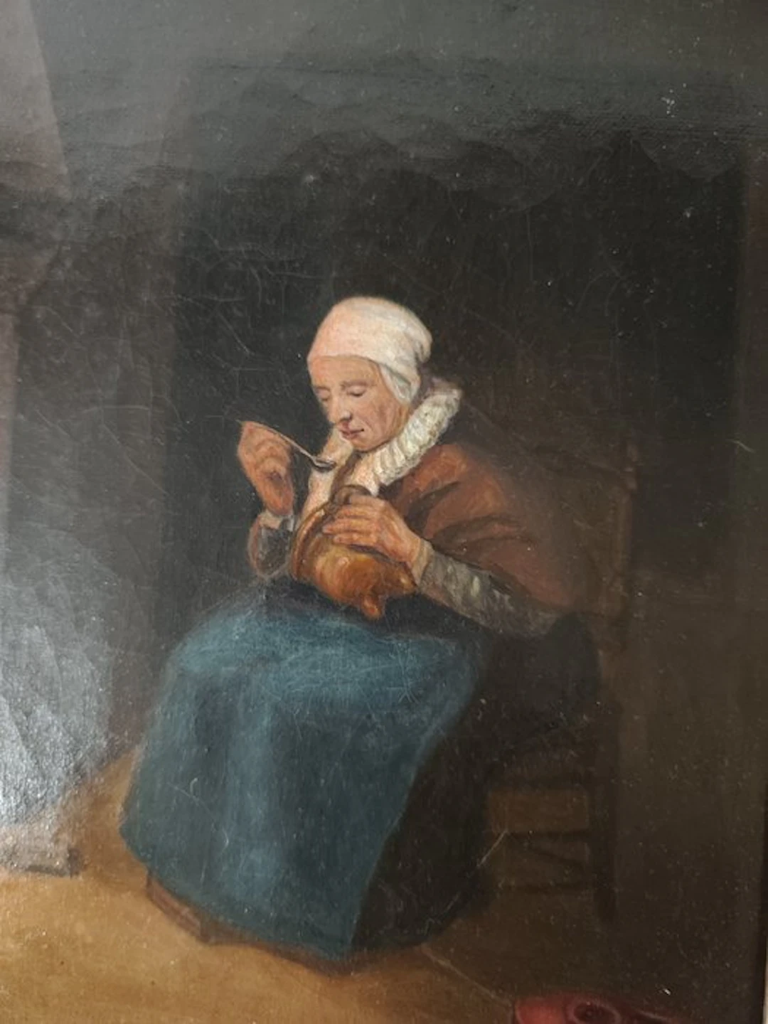 Dutch school (XIX) - Anziana che mangia davanti al focolare