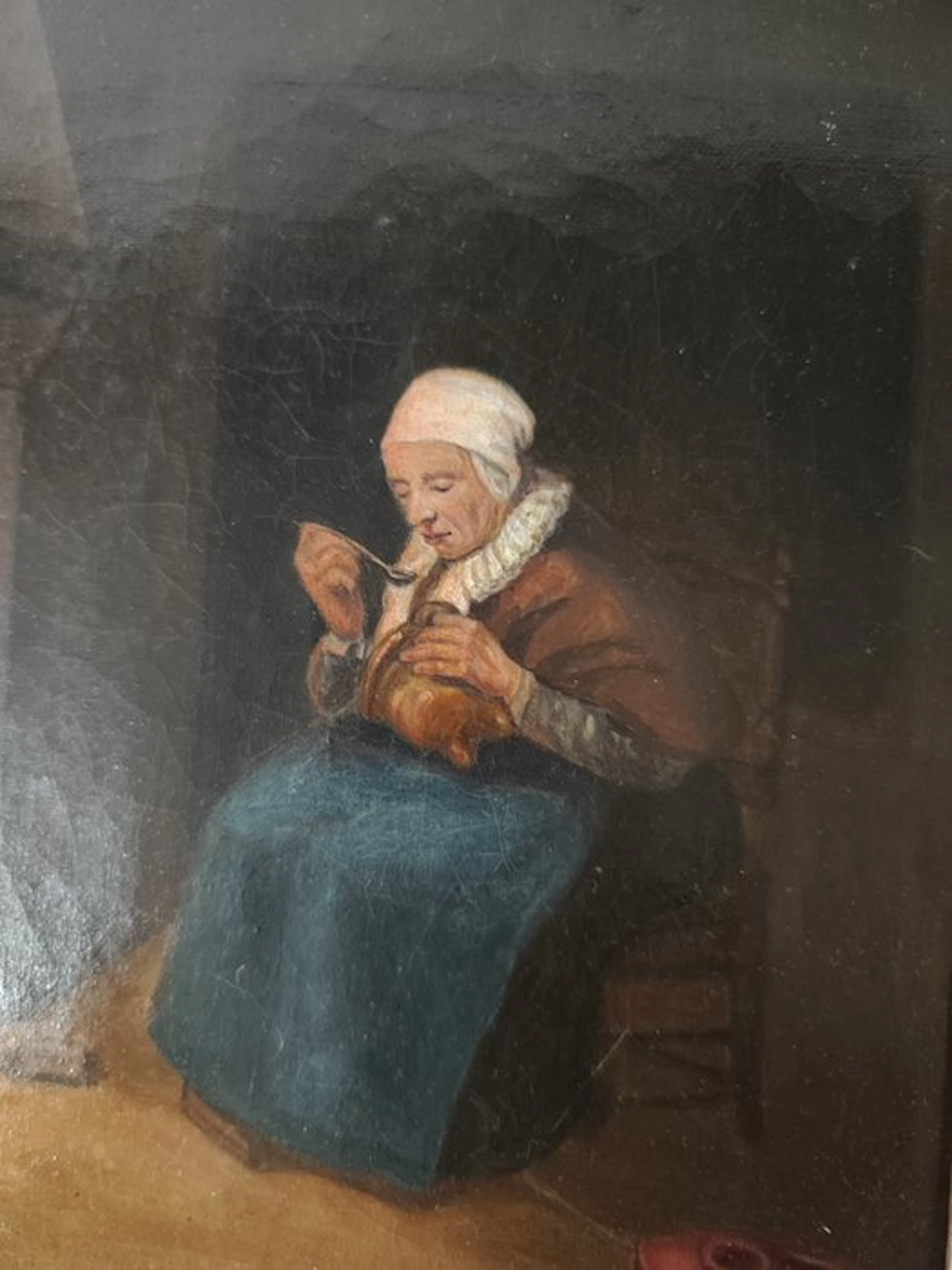 Dutch school (XIX) - Anziana che mangia davanti al focolare