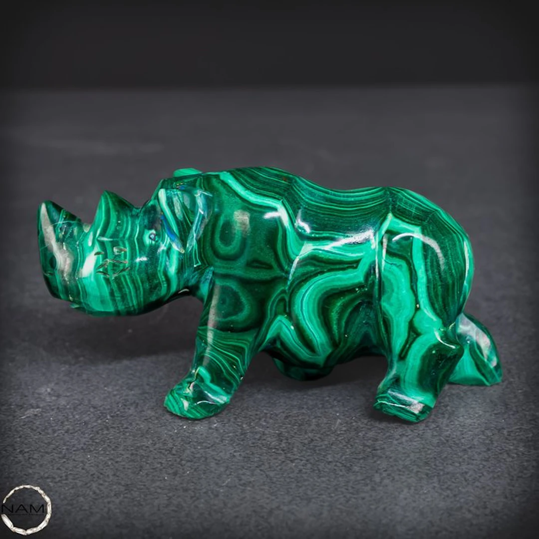 Very Decorative Natural Malachite Rhino- 108.09 g