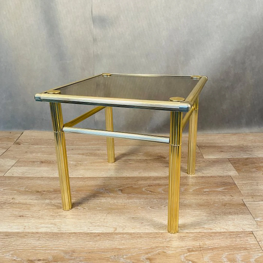 Coffee table - Gilt brass, Glass - Small table in gilded brass and