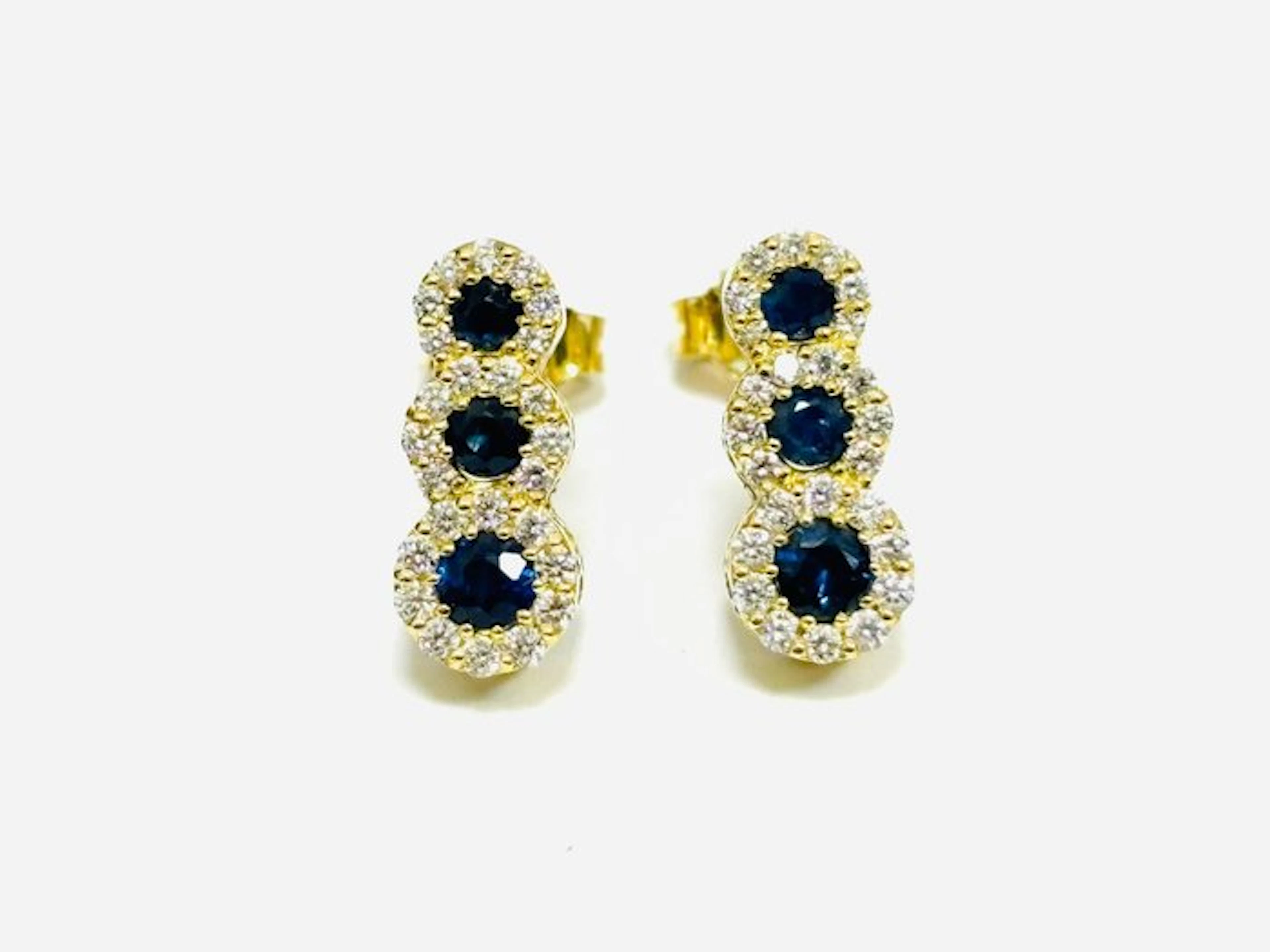 Earrings - 18 kt. Yellow gold - 2.85ct. tw. Sapphire - Diamond - Made in Italy