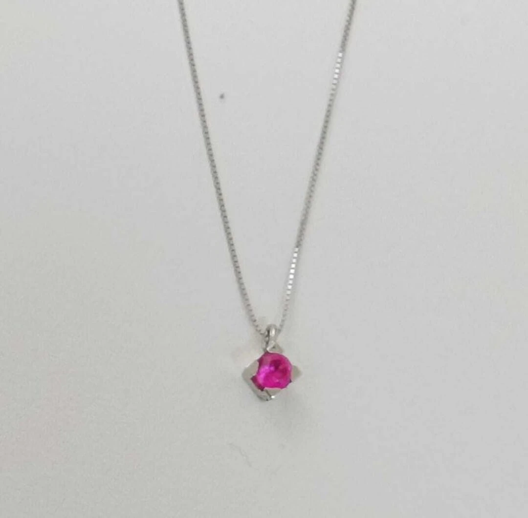 No reserve price - Necklace with pendant - 18 kt. White gold Ruby - Ruby