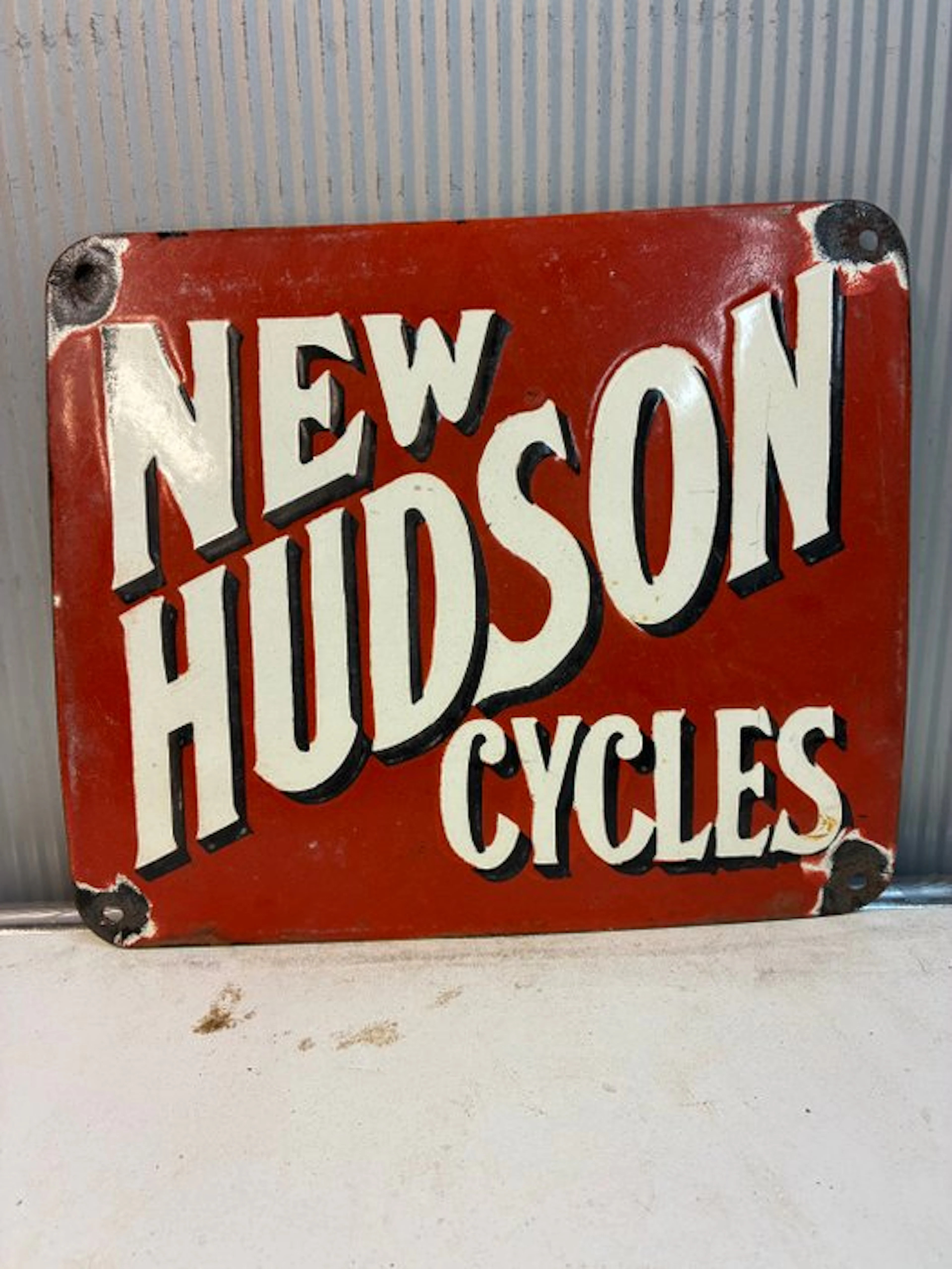 New Hudson Cycles – Enamel Advertising Sign – Motorcycle...