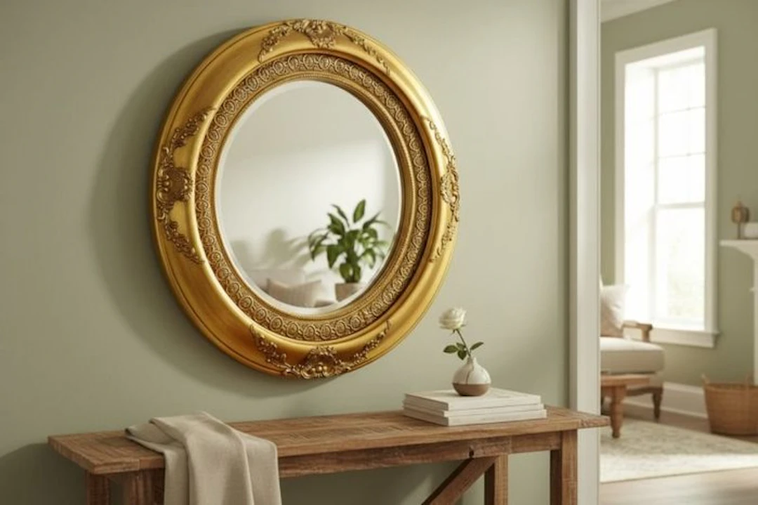 Wall mirror - Wood - Large mirror 87 cm in diameter
