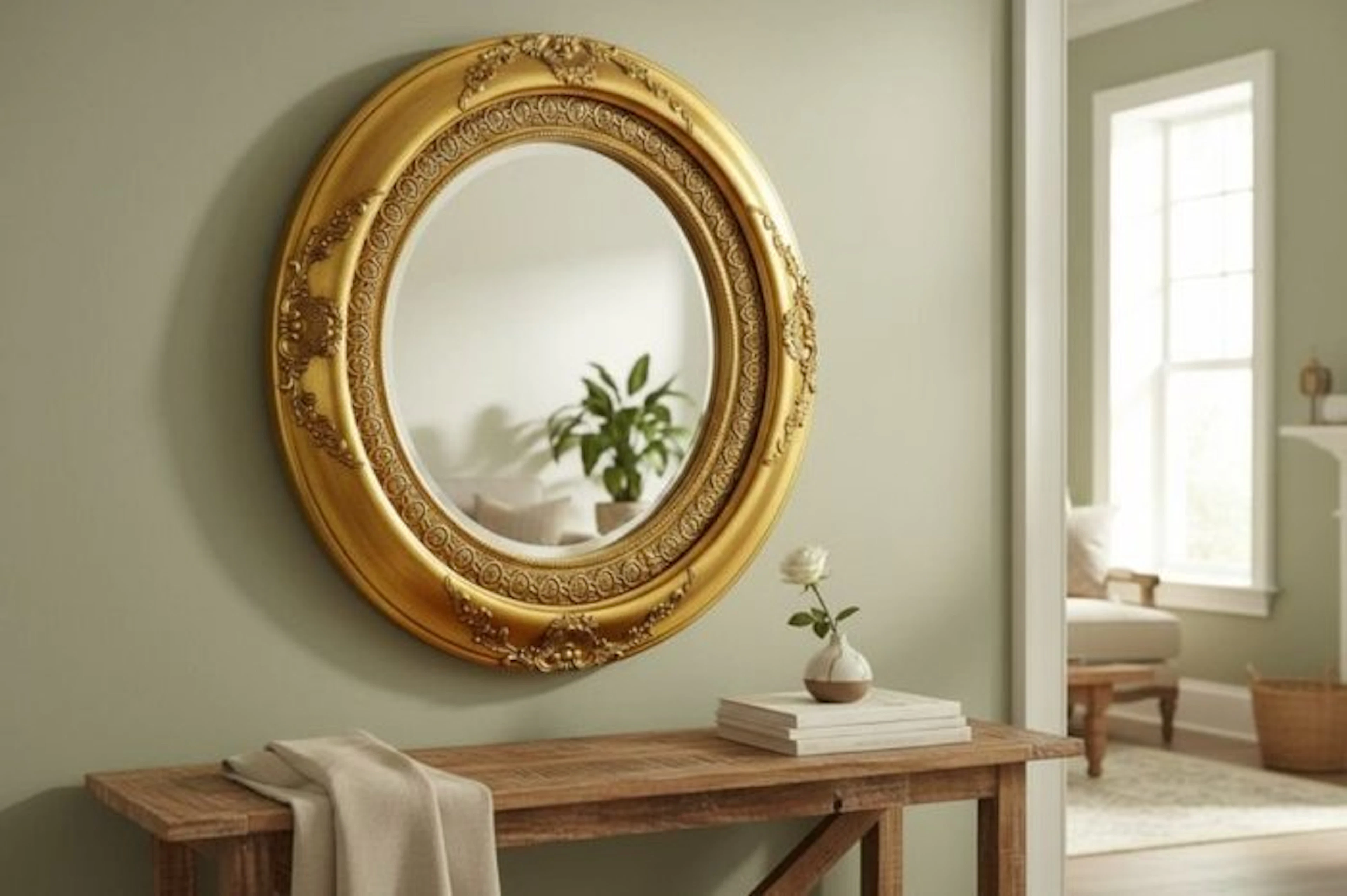 Wall mirror - Wood - Large mirror 87 cm in diameter