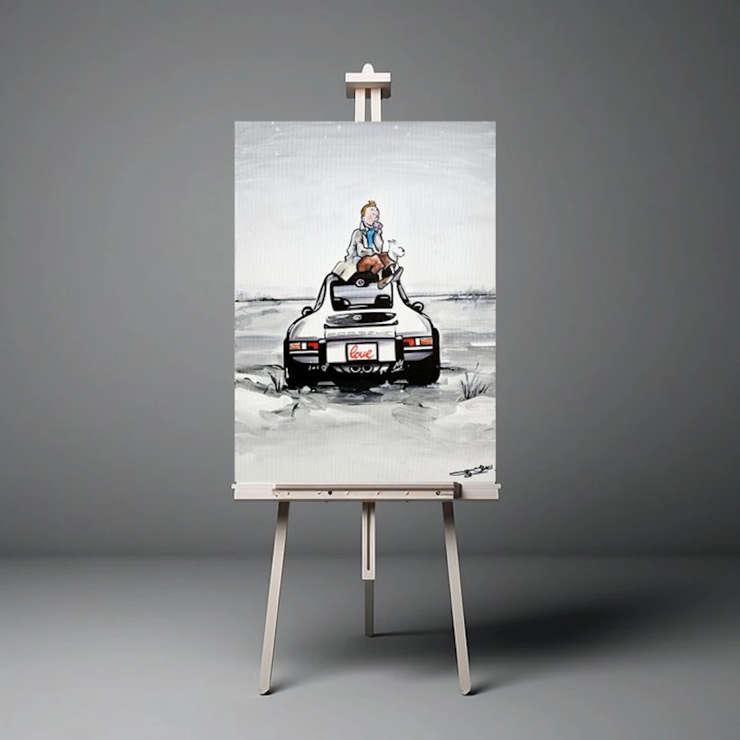 Original Painting - Porsche - Porsche 911 - Tintin Pop Art - Baes Gerald - 2016