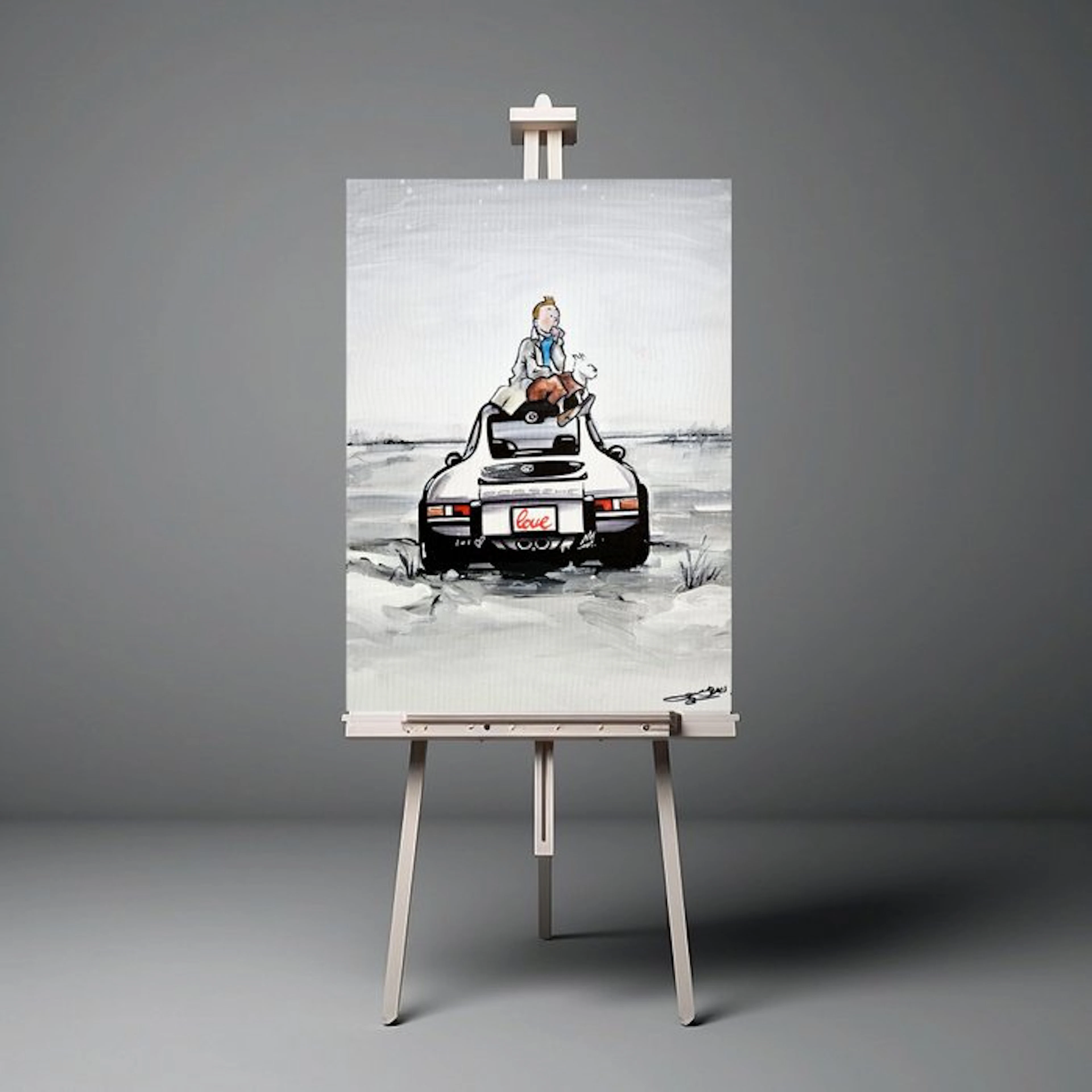 Original Painting - Porsche - Porsche 911 - Tintin Pop Art - Baes Gerald - 2016