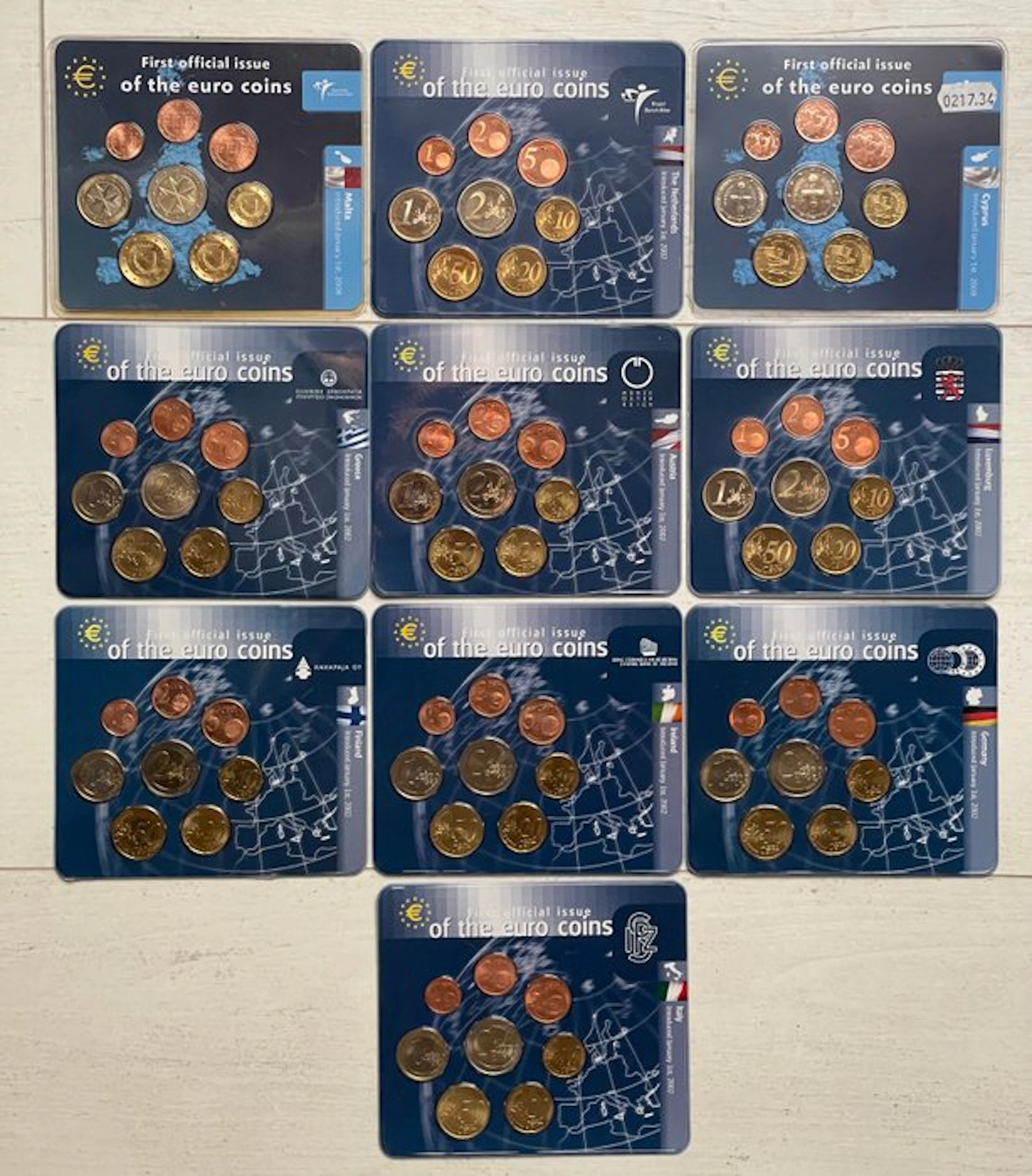 Europe. Series 1 Cent - 2 Euro Various Years (10 Items) (No reserve price)