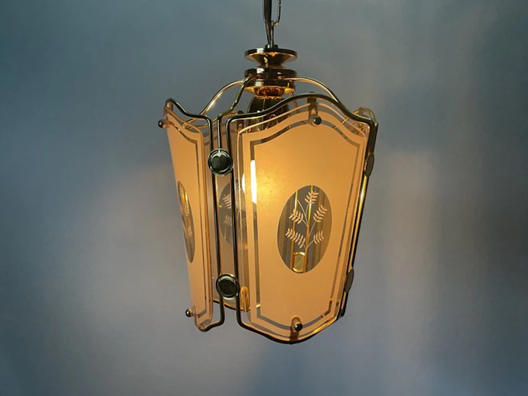 Hollywood Regency - Caged ceiling lamp - hall lamp - Metal, Glass
