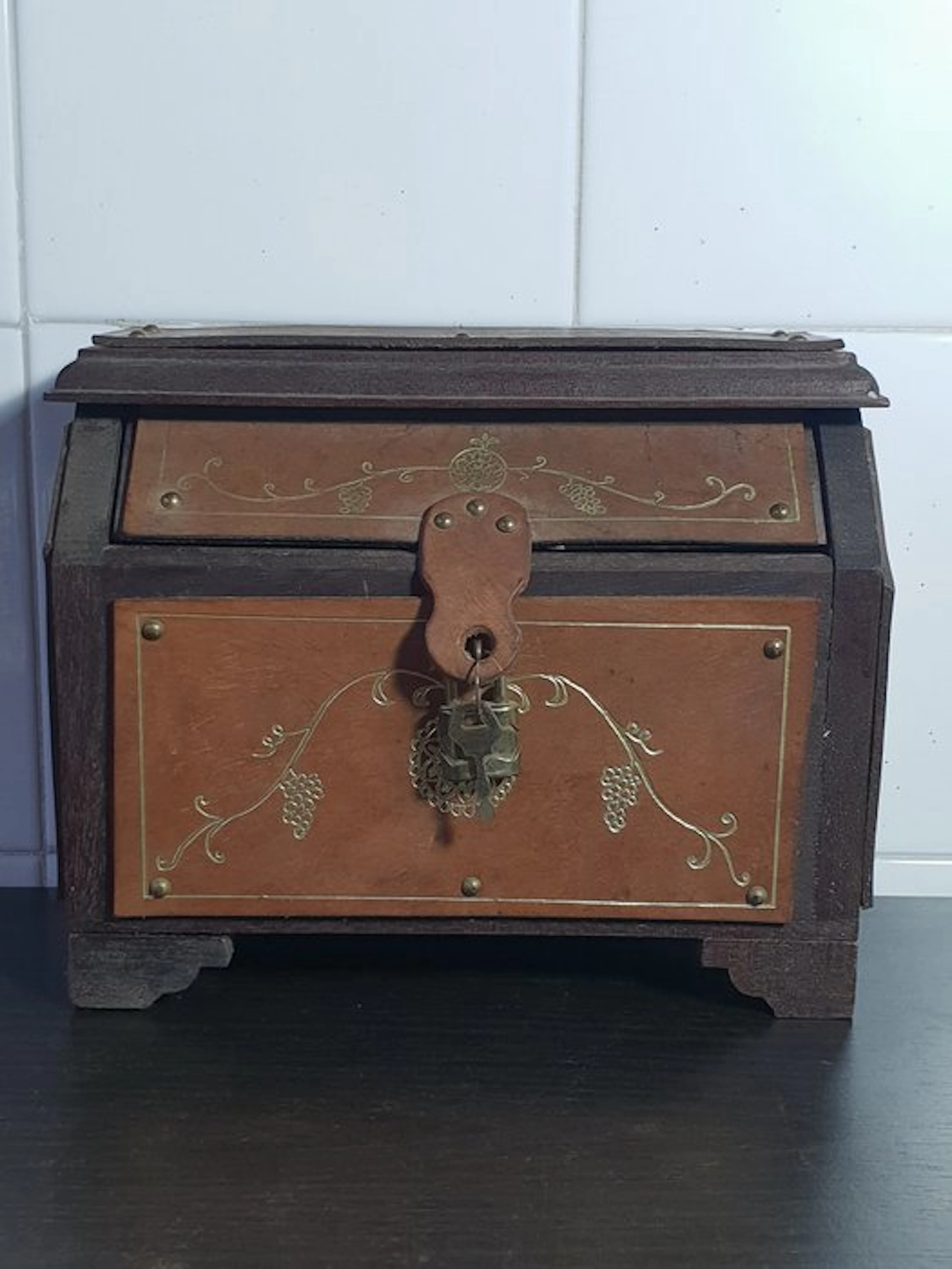 Casket - Wood, Leather with Gold Decorations - document holder