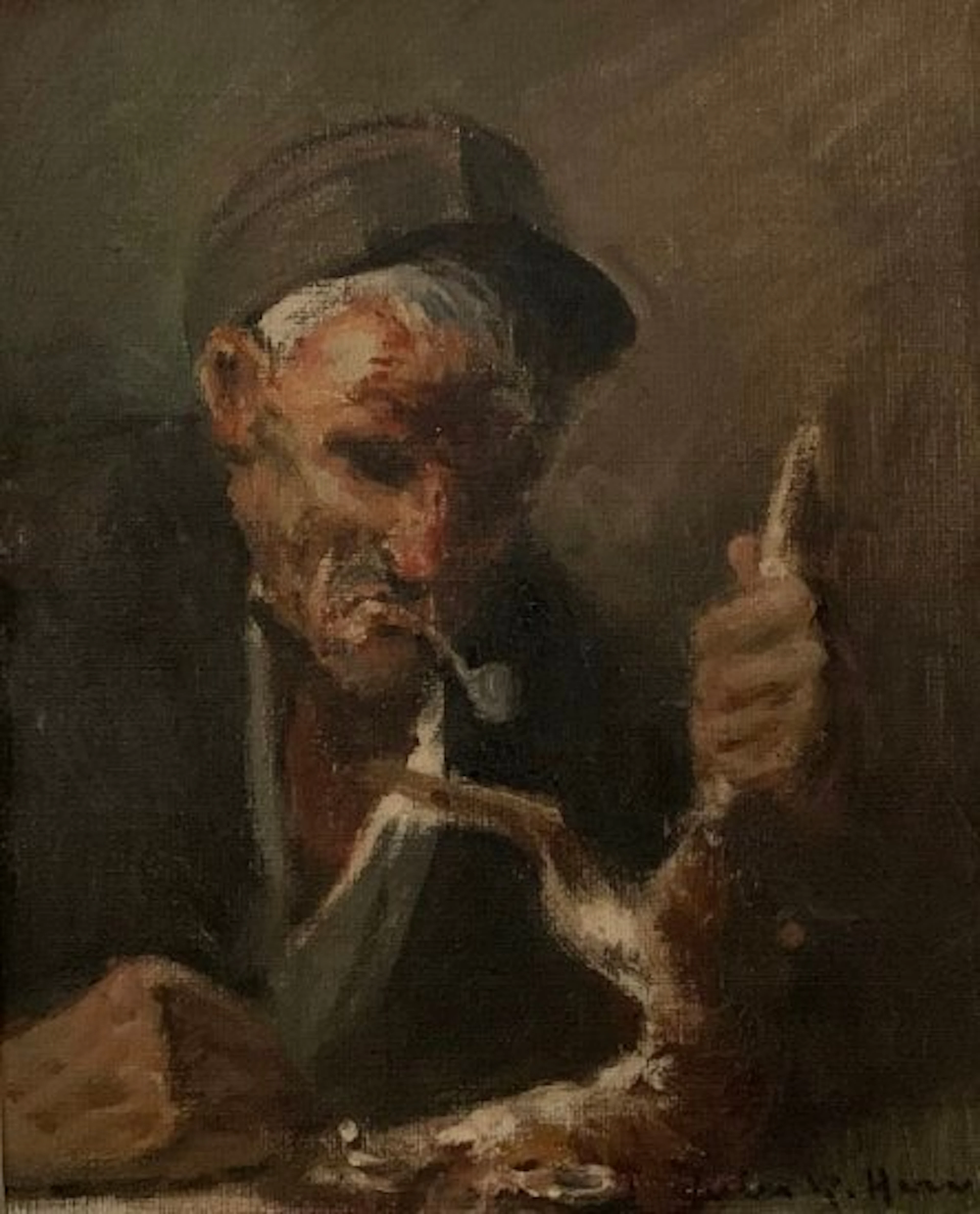 Jules René Hervé (1887-1981) - Vieil homme au lapin dépecé