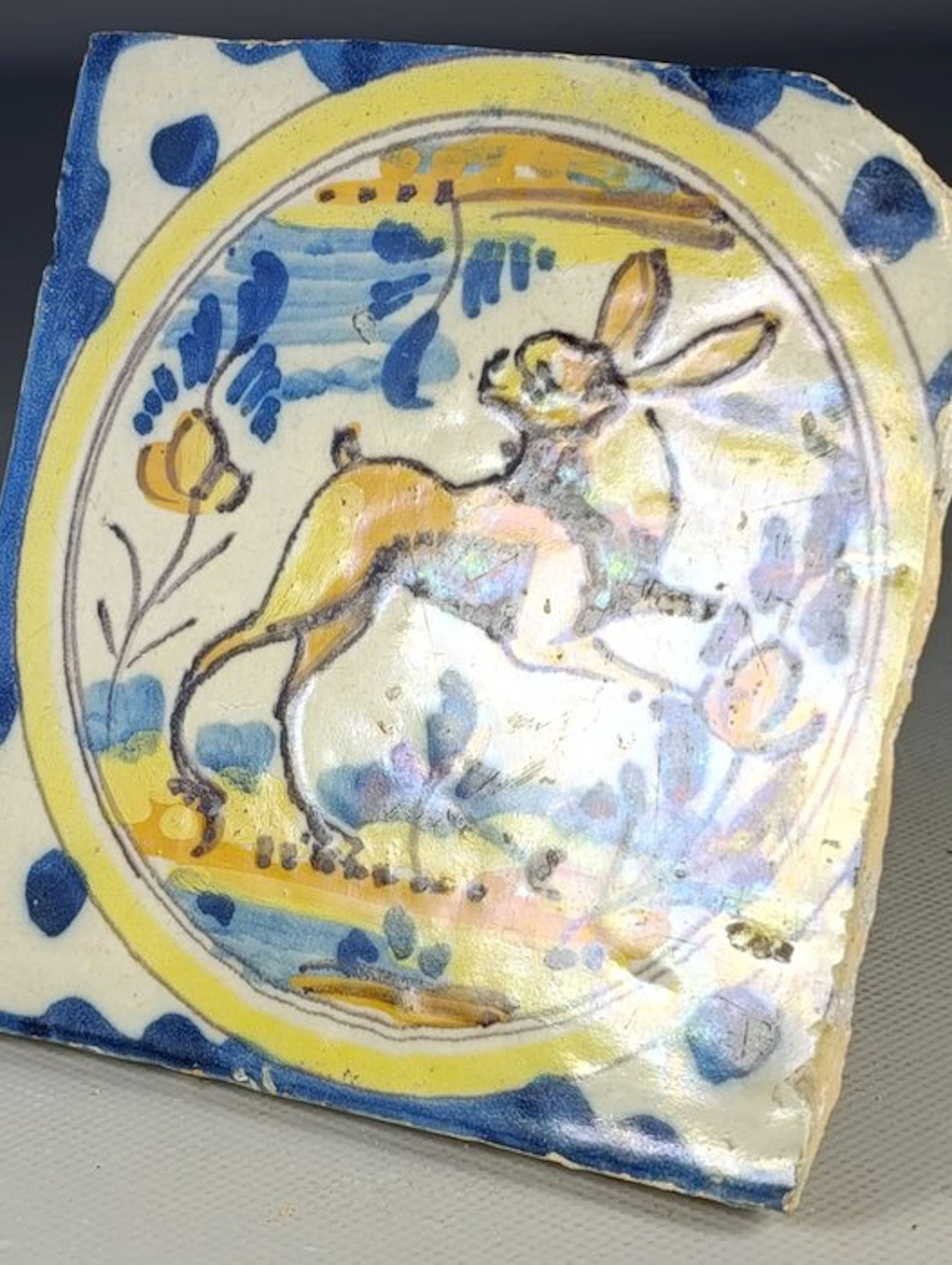 Tile - Leaping Hare in a Medallion - Seventeenth century