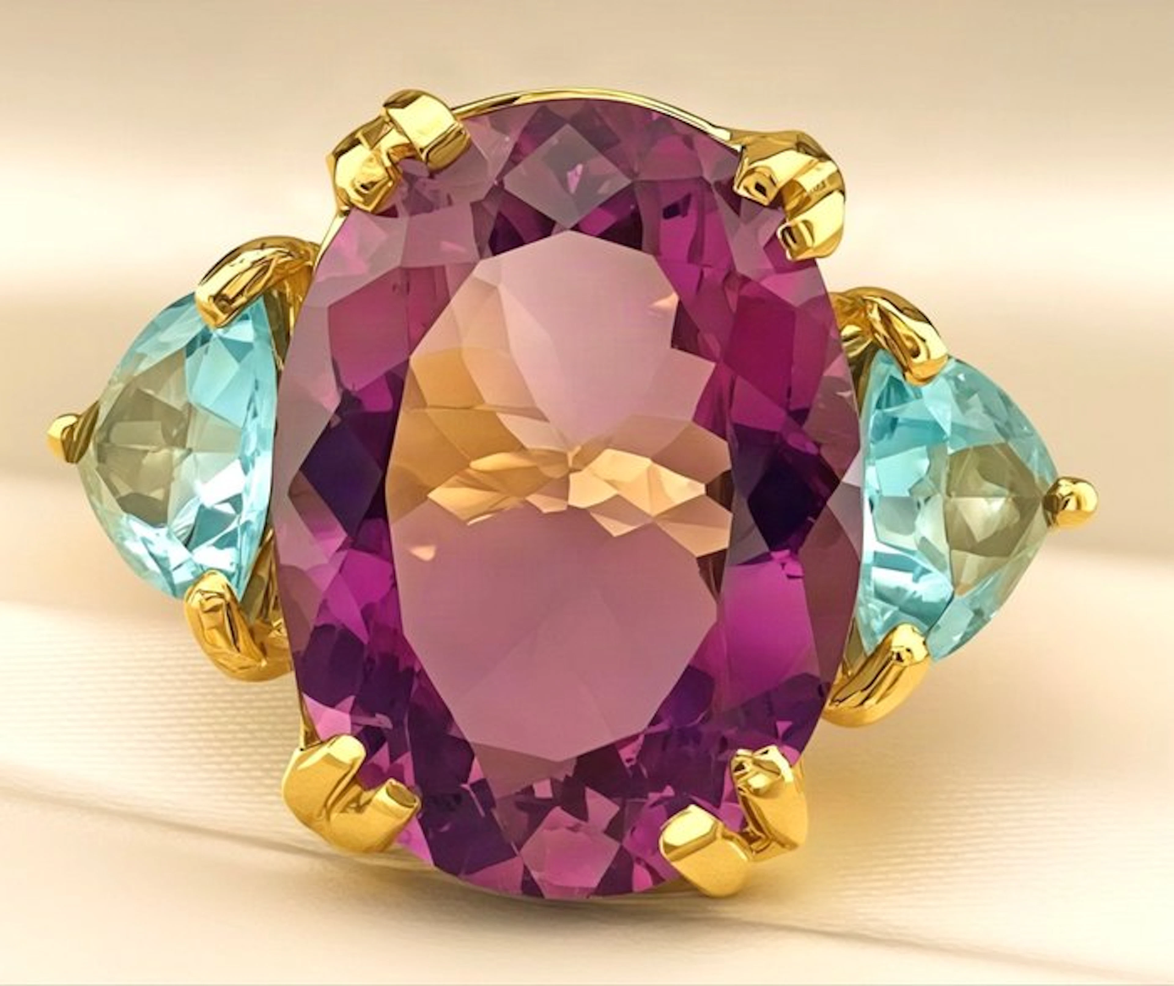 No reserve price - Ring - 9 kt. Yellow gold, Silver Amethyst - Topaz