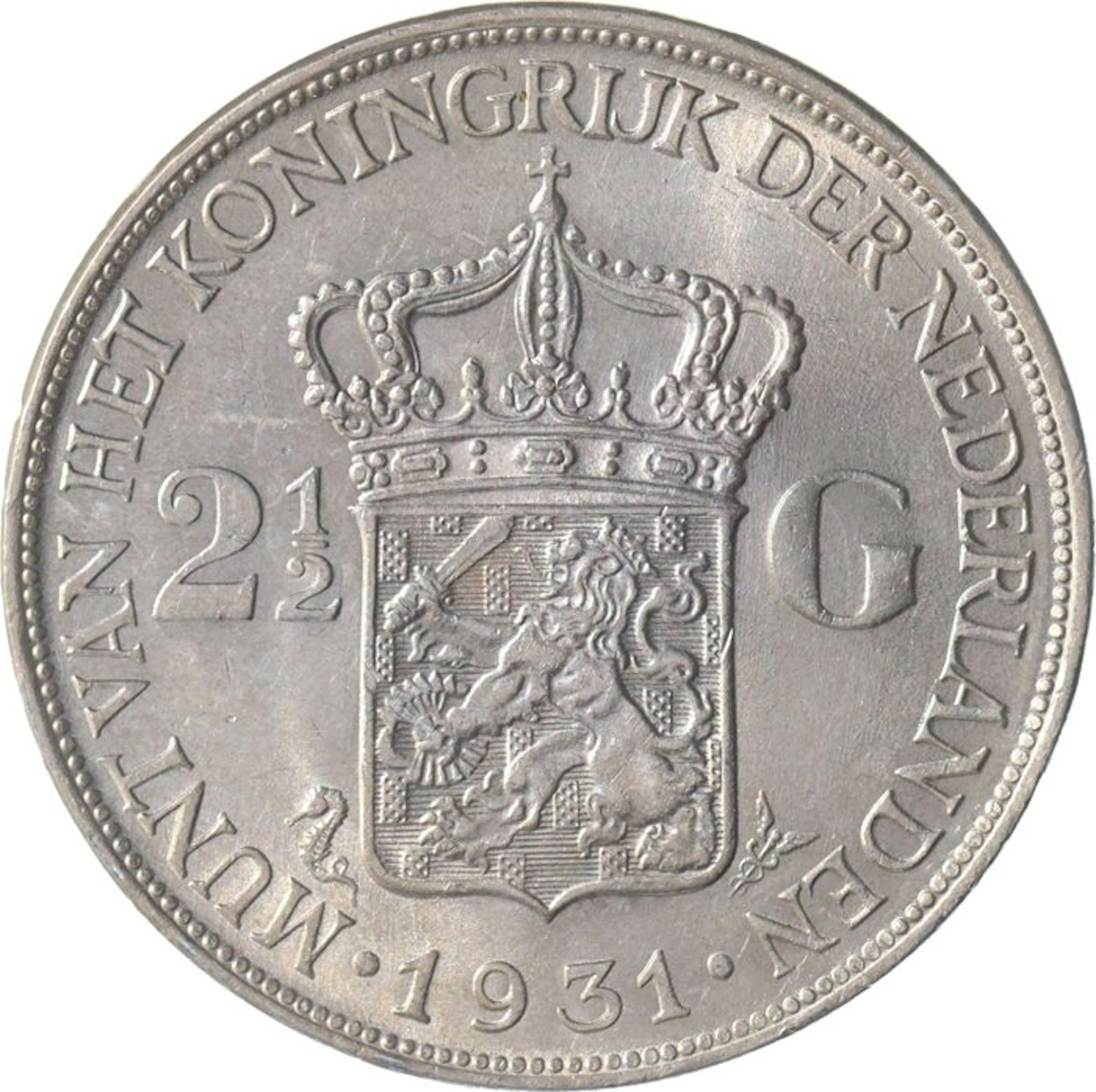 Netherlands. Wilhelmina. 2 1/2 Gulden 1931 KWALITEIT (No reserve price)