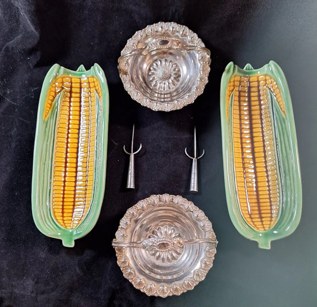Platter (2) - + 2 silver skewers and 2 small bowls - Earthenware