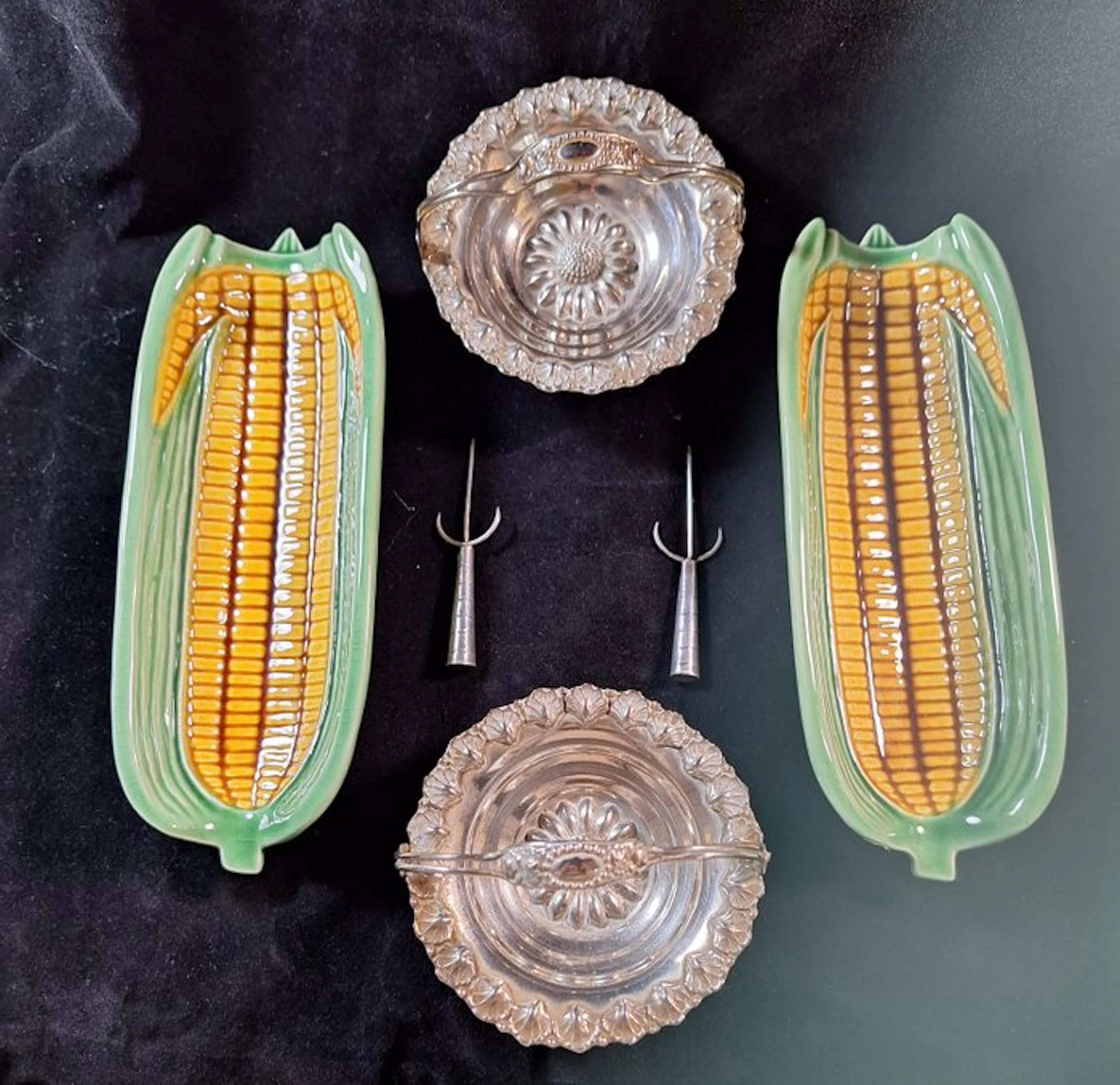 Platter (2) - + 2 silver skewers and 2 small bowls - Earthenware