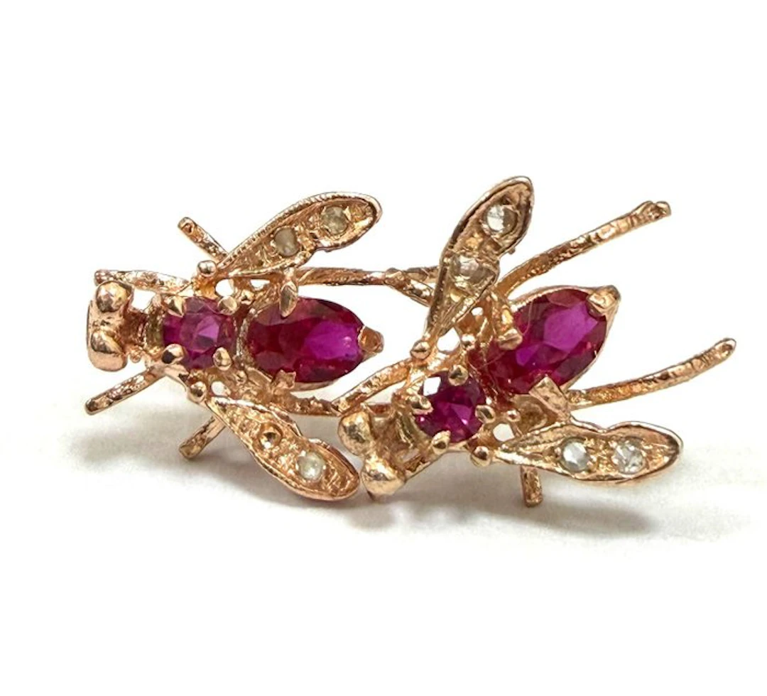 No reserve price - Earrings - 9 kt. Rose gold, Silver Spinel - Diamond