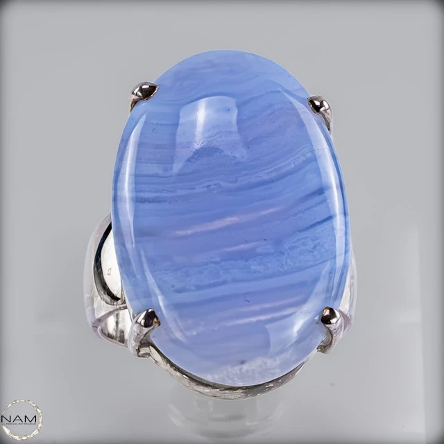 Elegant Blue Lace Agate Ring – Natural gemstone in a...