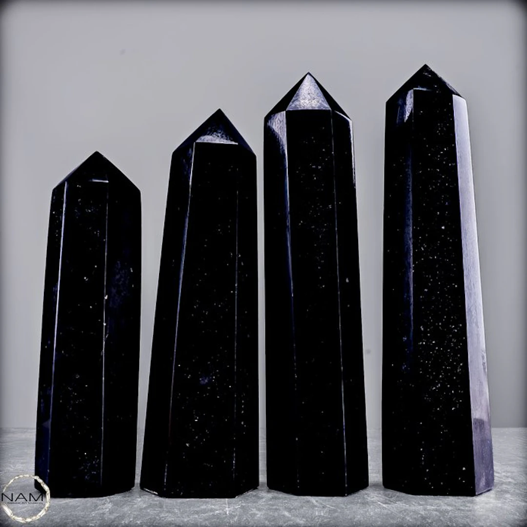 Black Tourmaline Obelisk Set – 4 Impressive Gemstone...