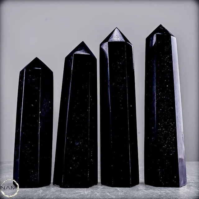 Black Tourmaline Obelisk Set – 4 Impressive Gemstone...