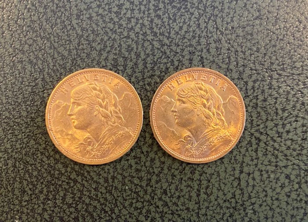 Switzerland. 20 Franken 1910 and 1911 Vreneli