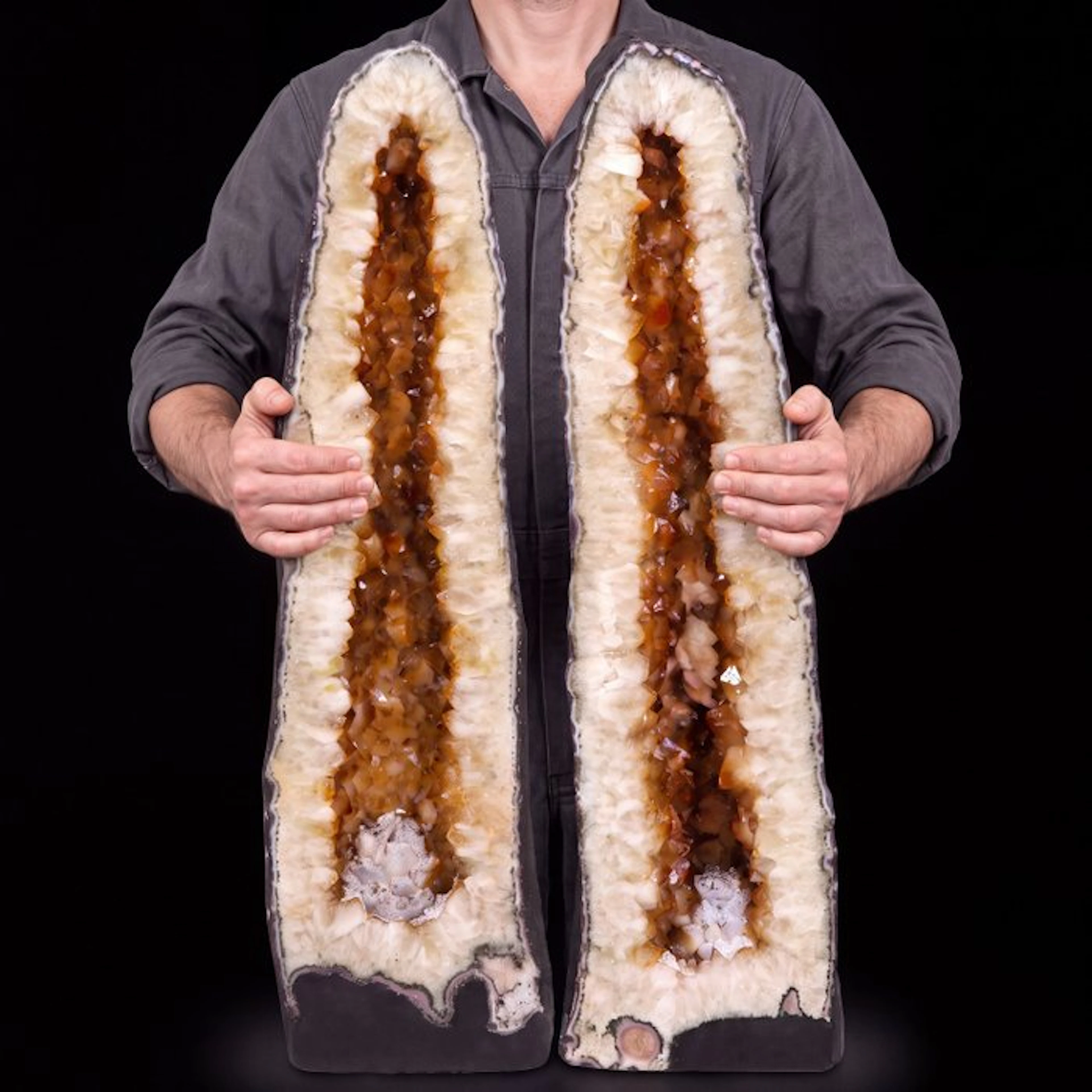 Vivid Citrine - Matched Pair Geode - 76x21x19 cm- 75 kg
