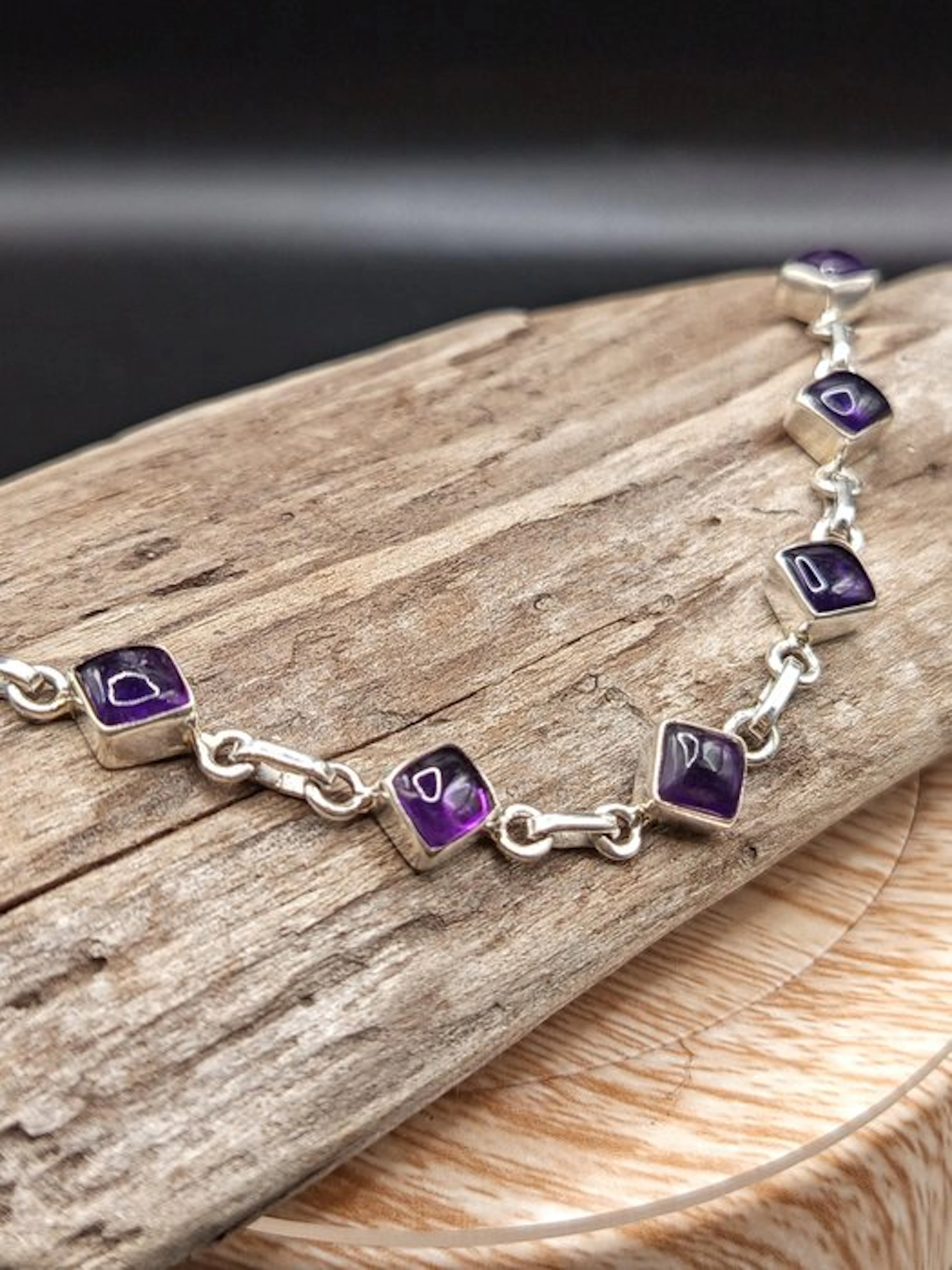 One-of-a-kind 925 silver bracelet with amethyst - Top Quality- 11.8 g - (1)