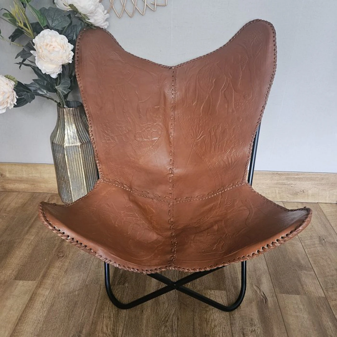 Chair - Butterfly chair (3107) - Metal, Leather - Elephants in relief