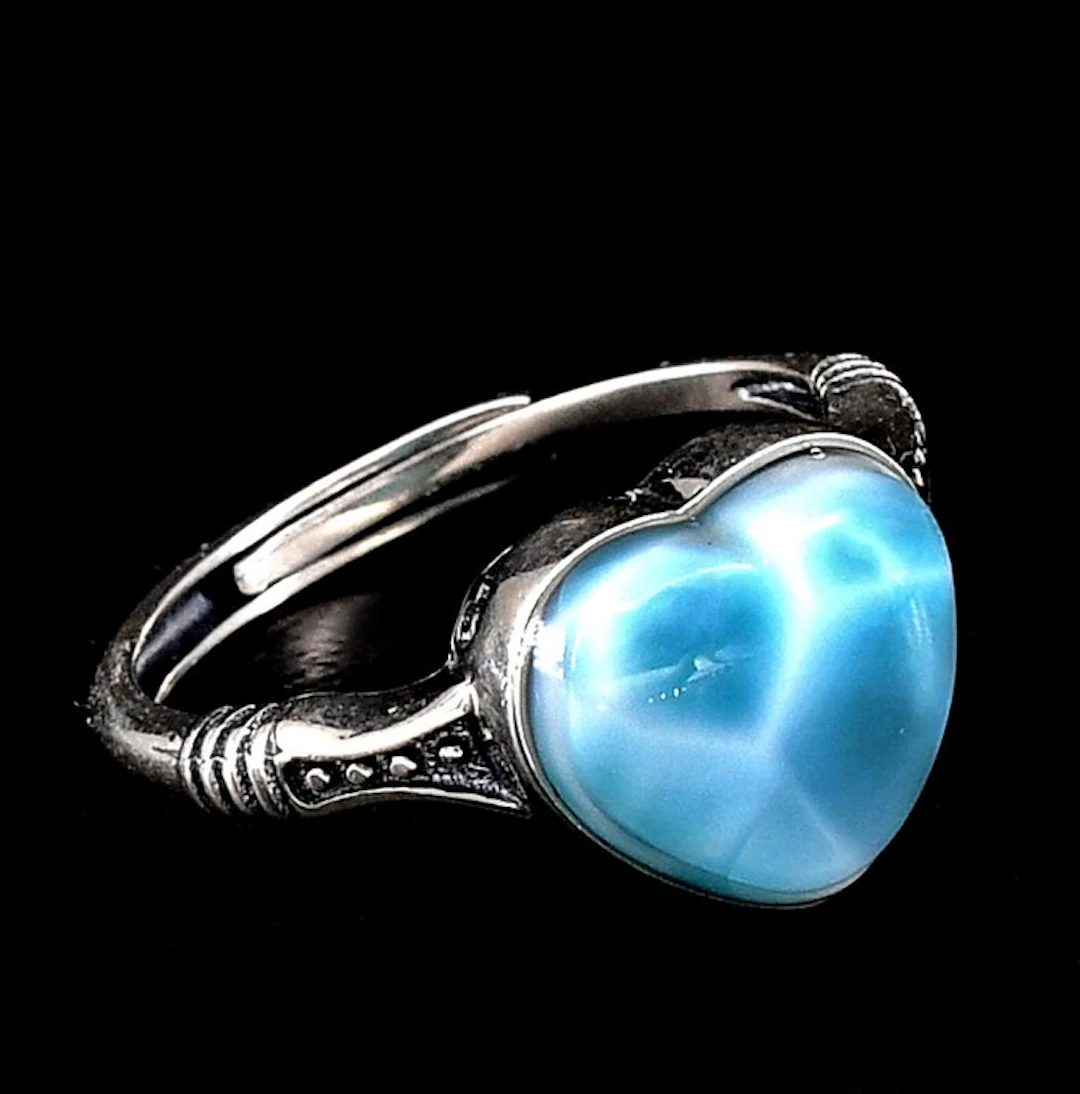 High grade natural Larimar ring in sterling silver 925...