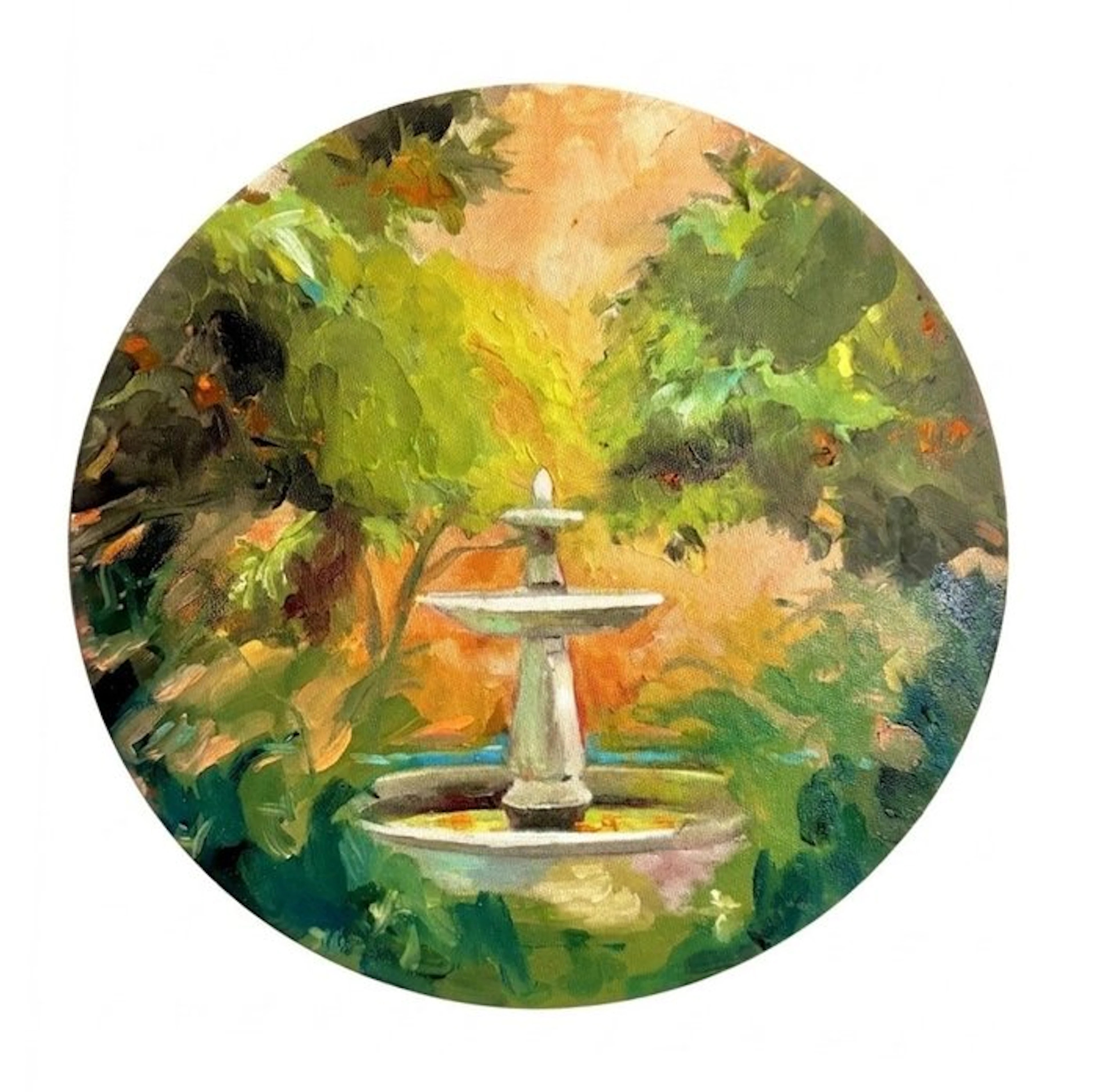Antonio Valenzuela - Un patio de Sevilla - oil on circular canvas