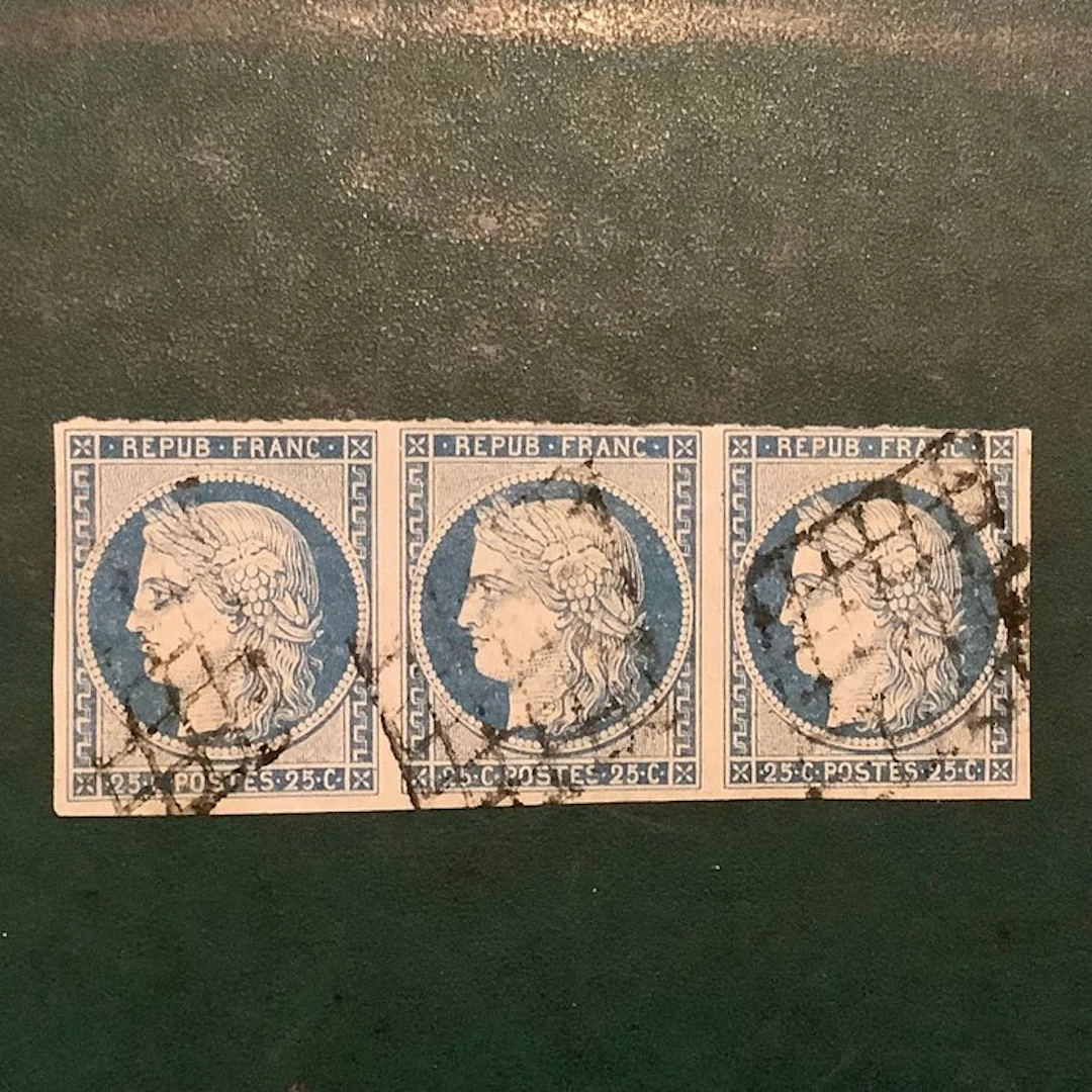 France 1849 - 25-cent Ceres in a strip of three - Yvert 4