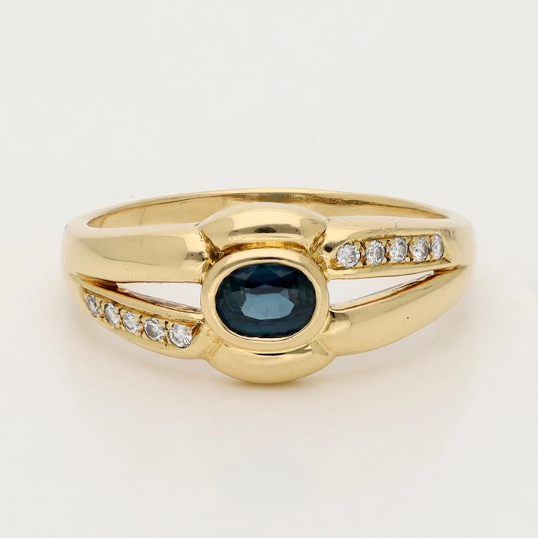 Ring - 18 kt. Yellow gold - 0.50ct. tw. Sapphire - Diamond