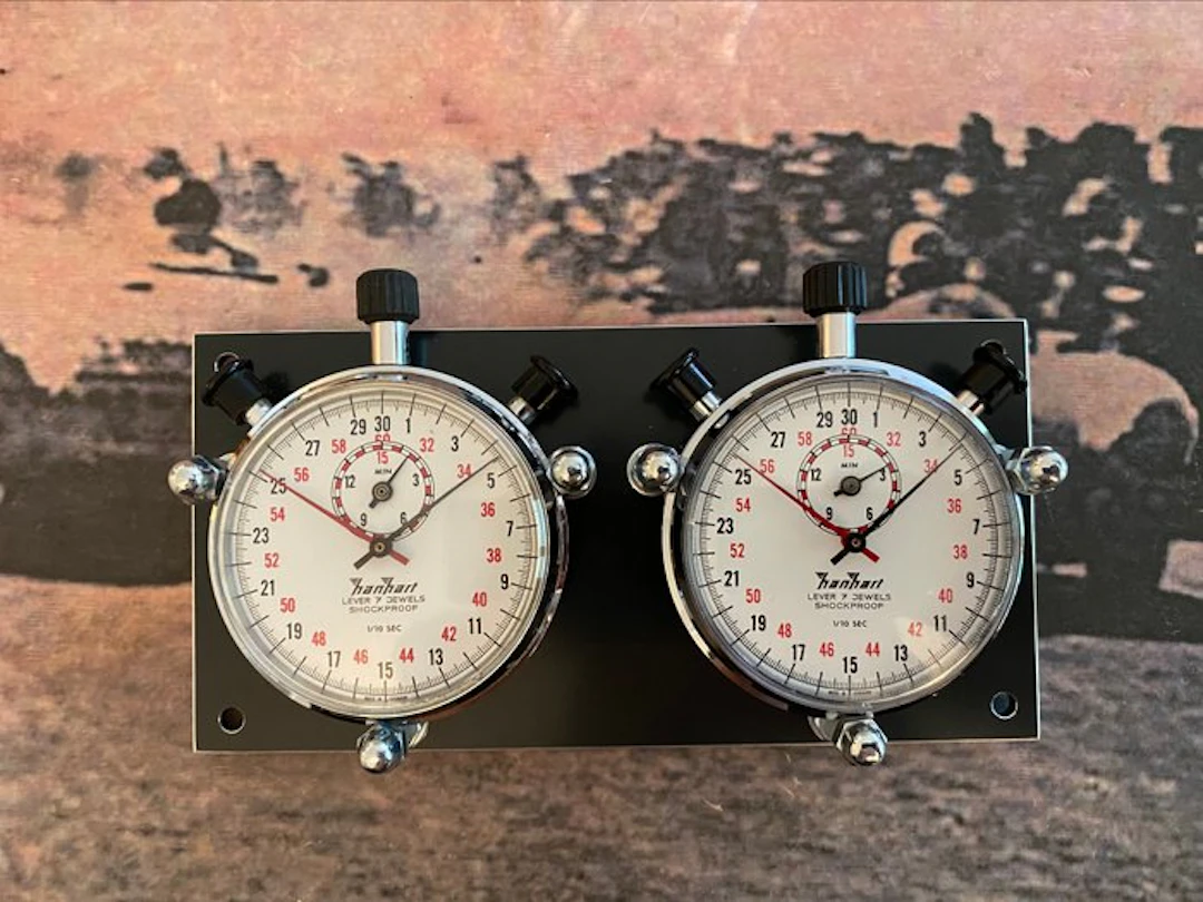 Rattrapante split-second hand - Hanhart - stopwatchset rally, racing timing