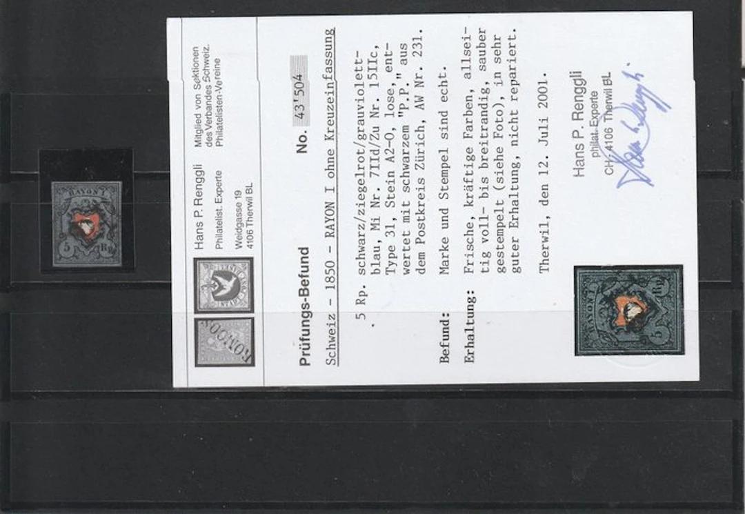 Switzerland 1852 - Rayon I, a splendid specimen - SBK nrs 15IIf