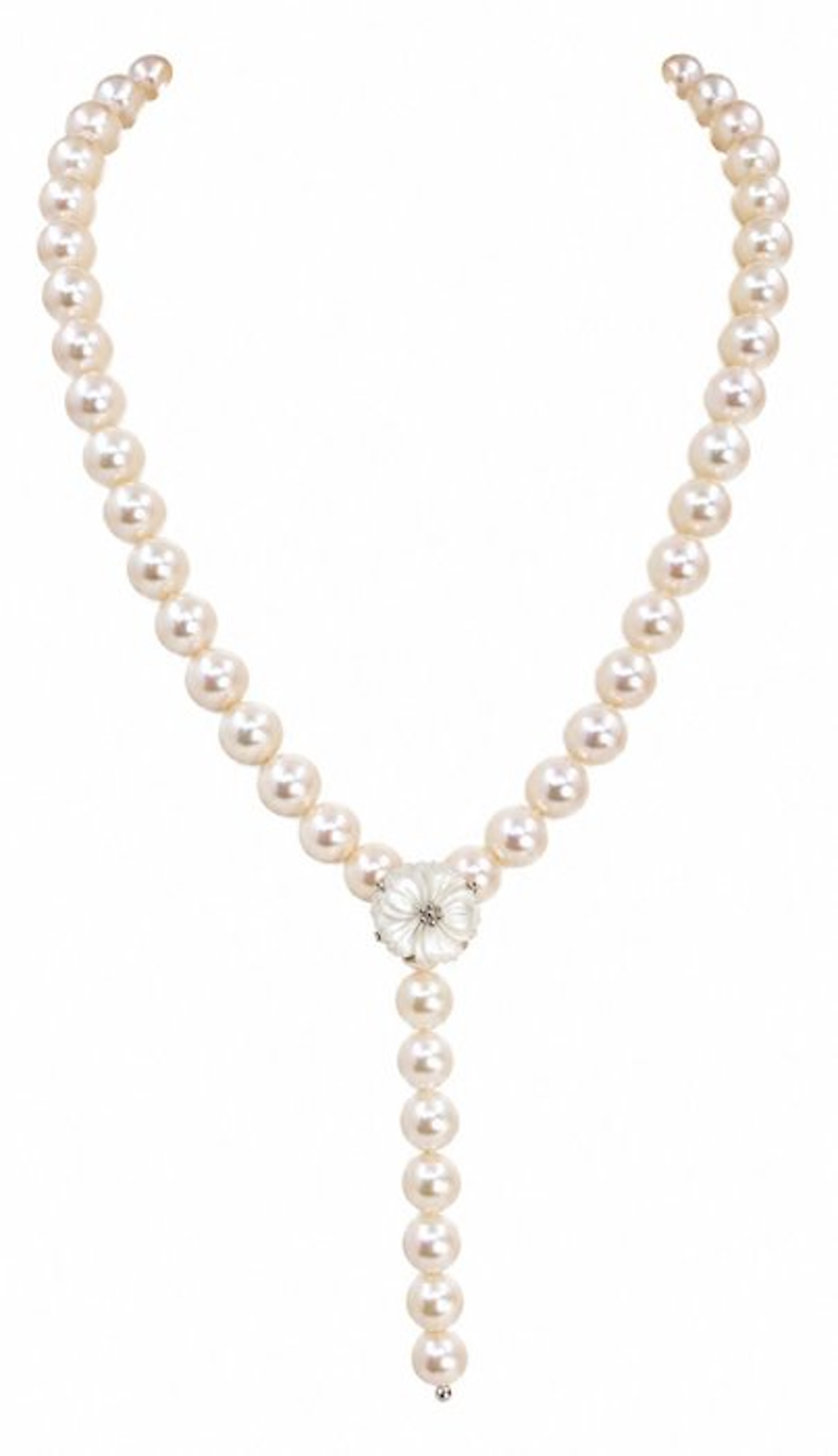 Necklace 8x8.5mm Bright Akoya pearls, Silver
