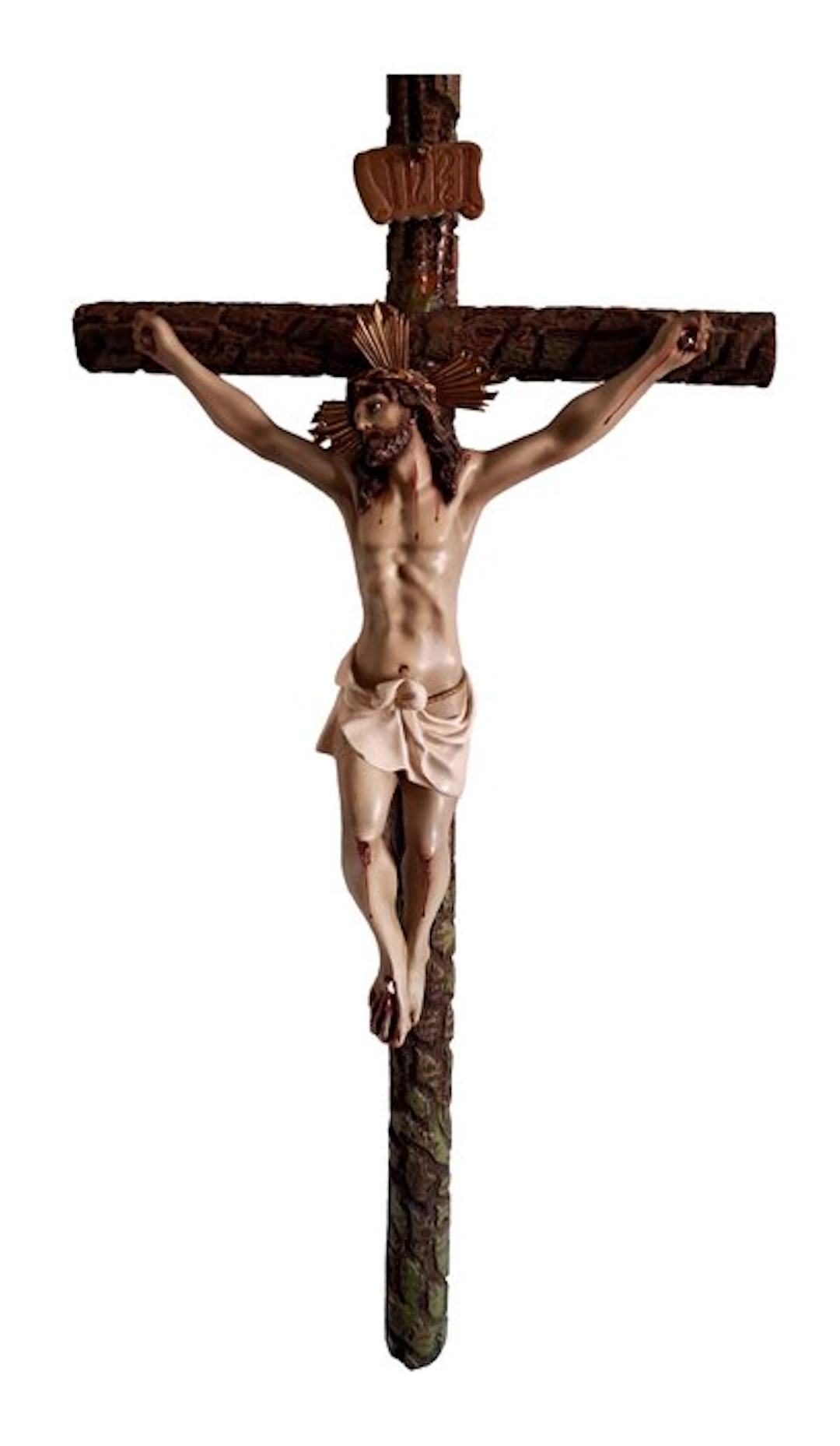 OLOT - Crucified Jesus - 61 cm - wood paste, Wood, Glass - 20th century