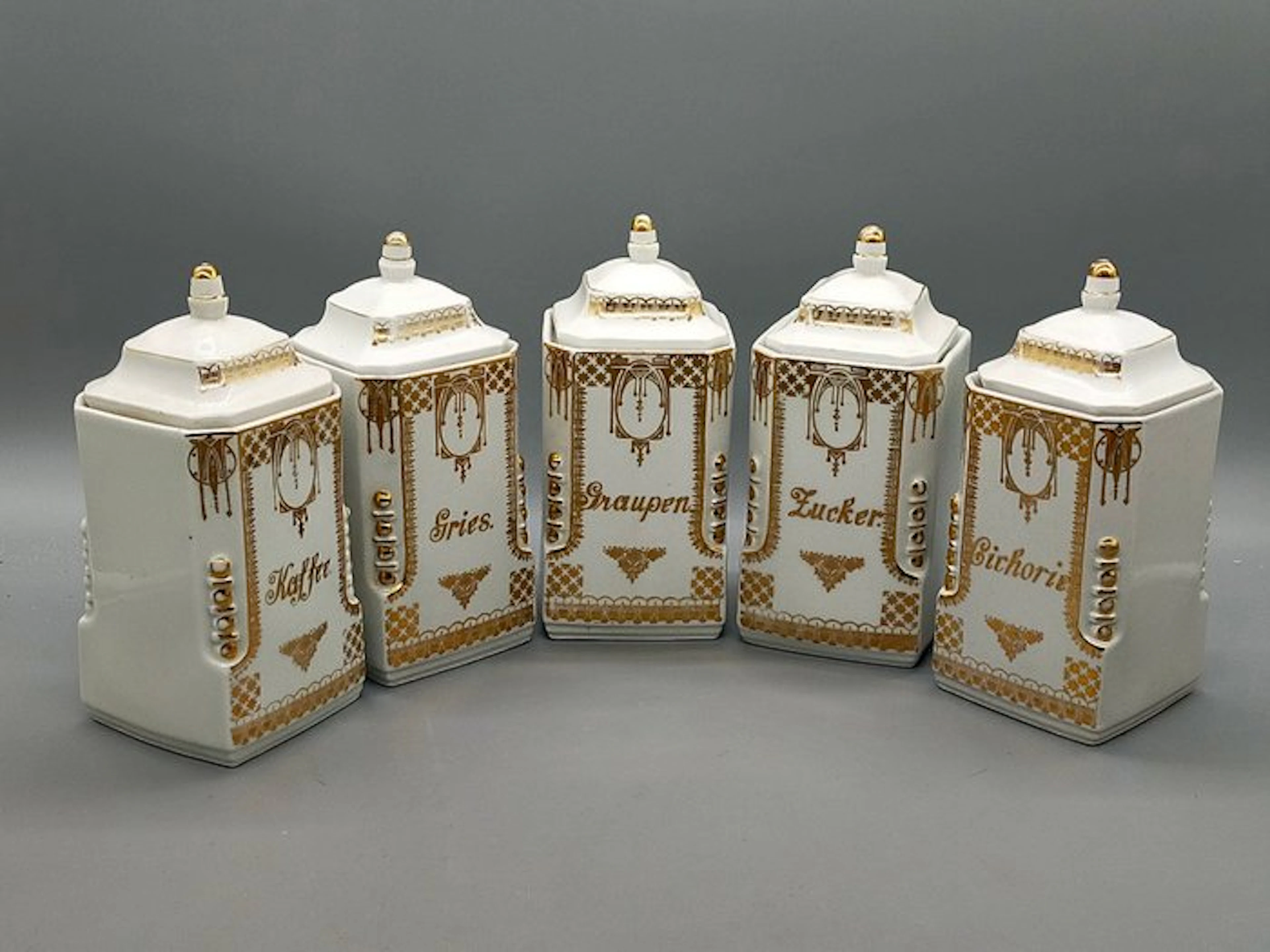 Antikes Jugendstil Vorratsdosen Set – Porzellan mit Golddekor - Can - Porcelain