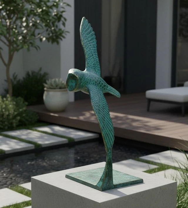 Ben Wouters (XX) - Sculpture, Flying Owl - 53 cm - Bronze