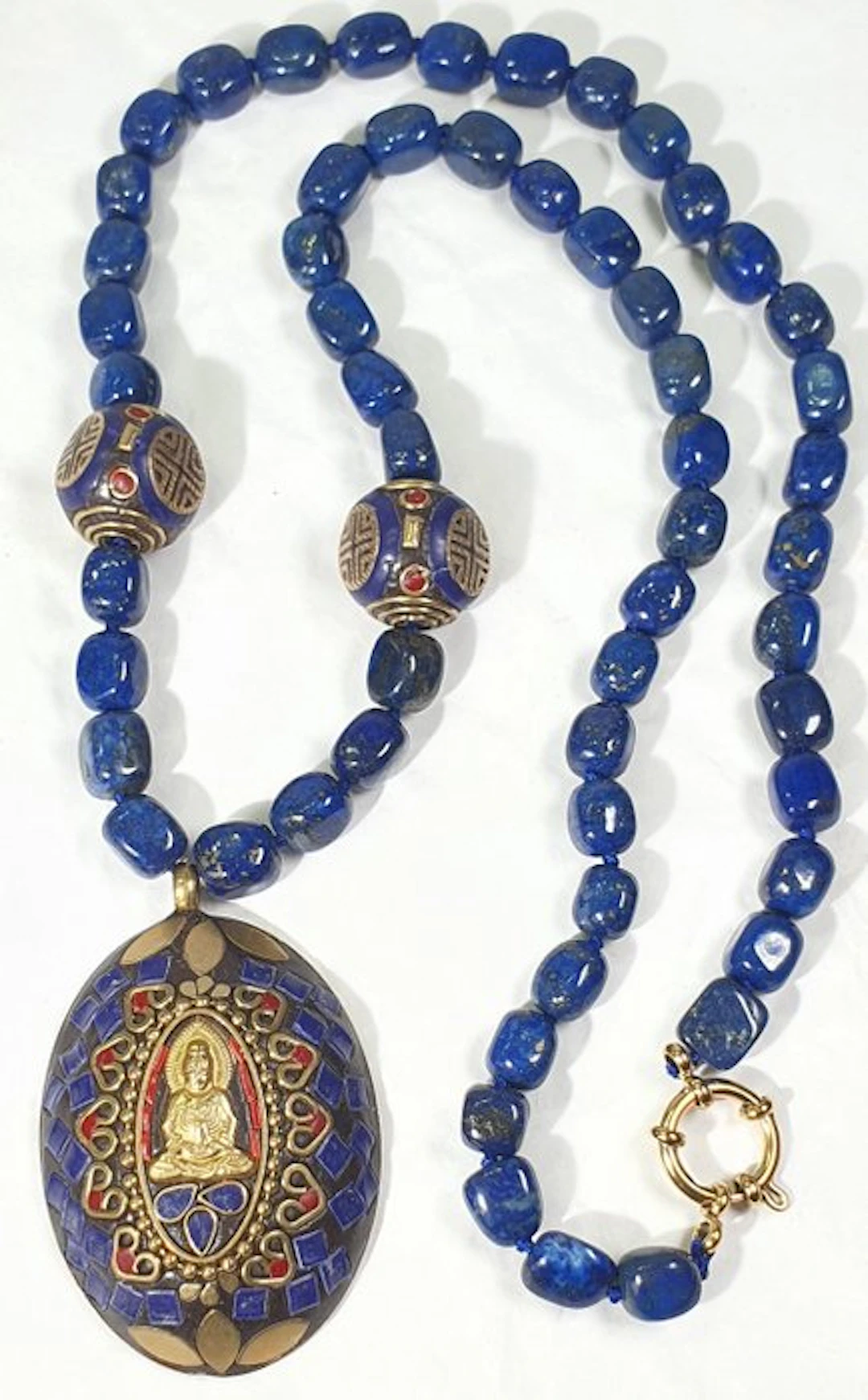Natural Afghan lapis lazuli and Protector Buddha pendant - Good luck - Necklace