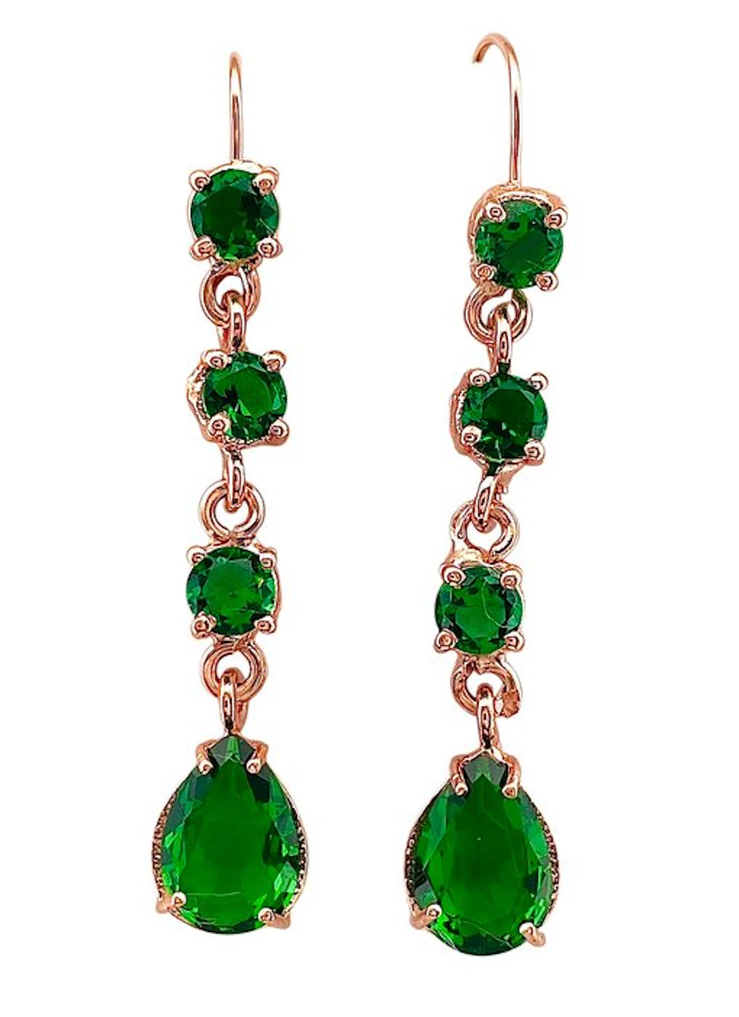 No reserve price - Earrings - 9 kt. Rose gold, Silver Emerald