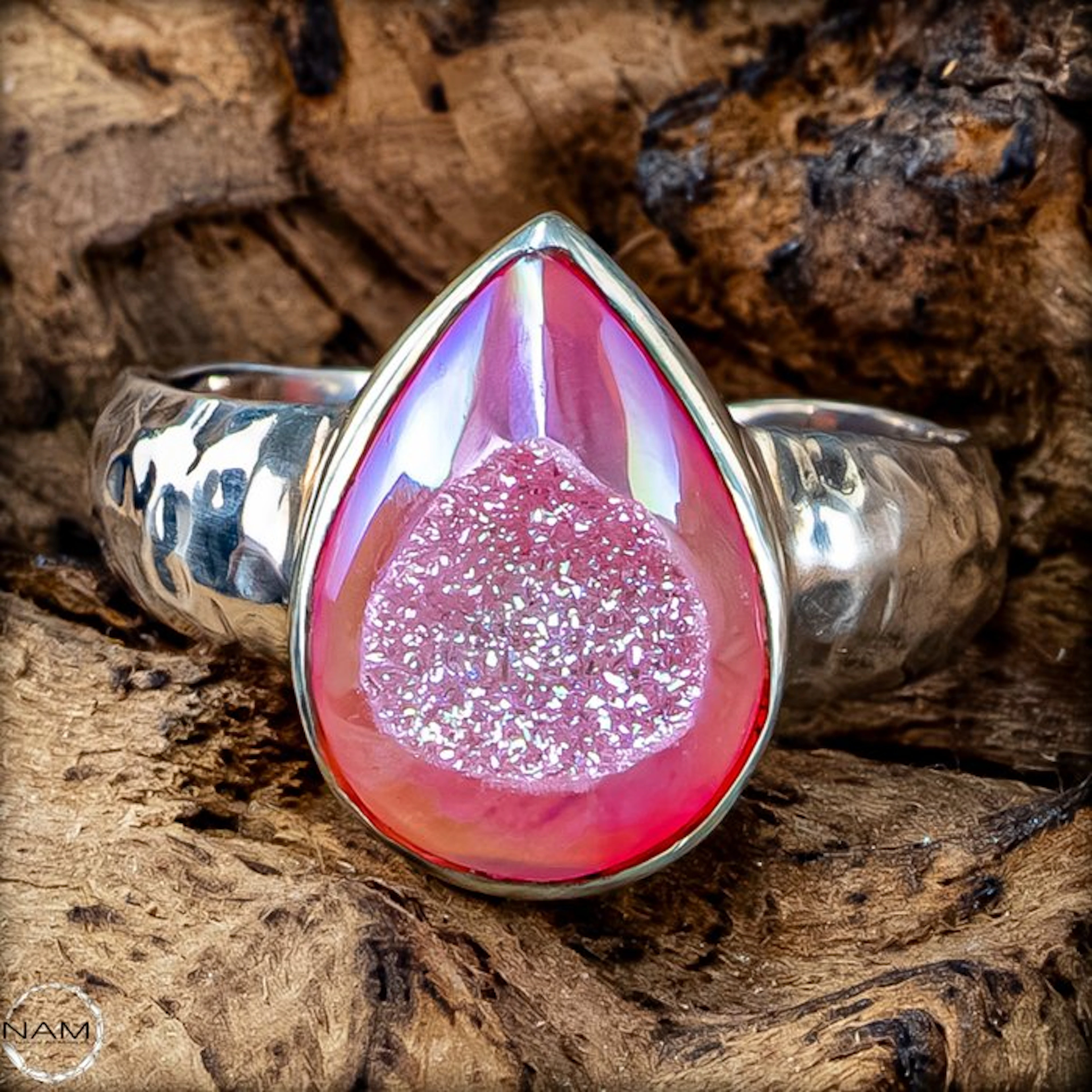 Aura Rose Quartz Ring – Shimmering gemstone ring with...