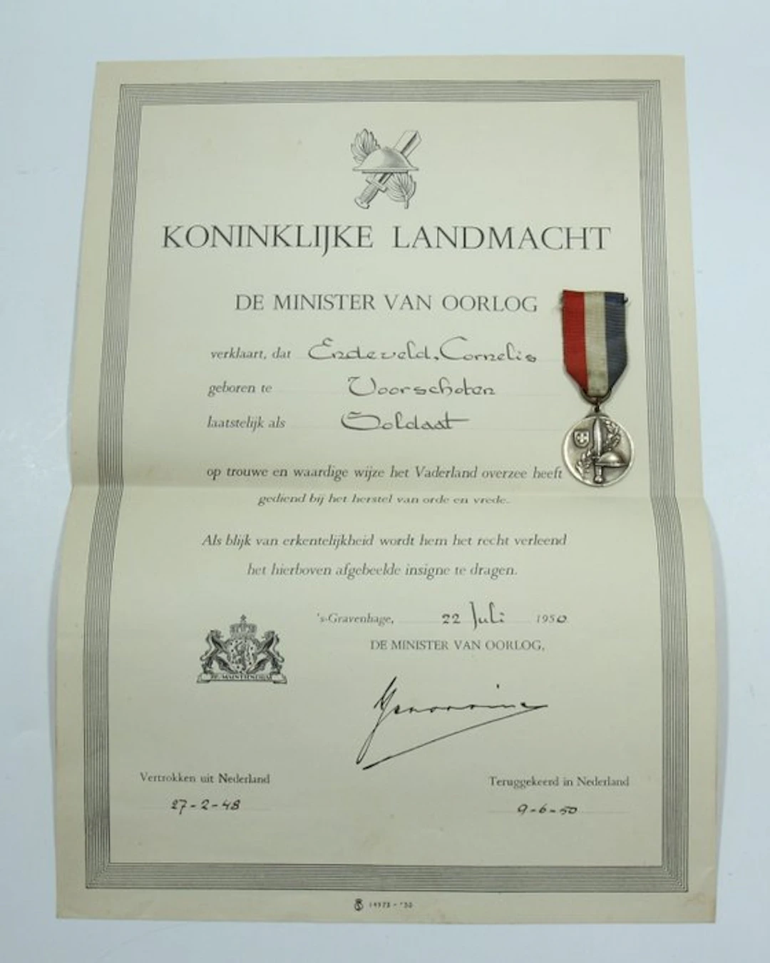 NO RESERVE - Dutch East Indies - Royal Netherlands Army...