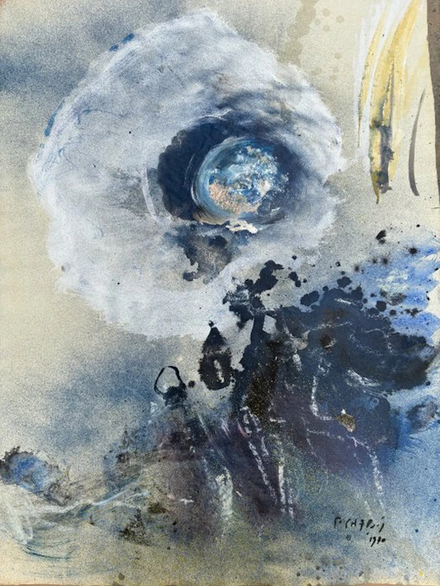 François Chapuis (1928-2002) - Abstraction en bleu et or...