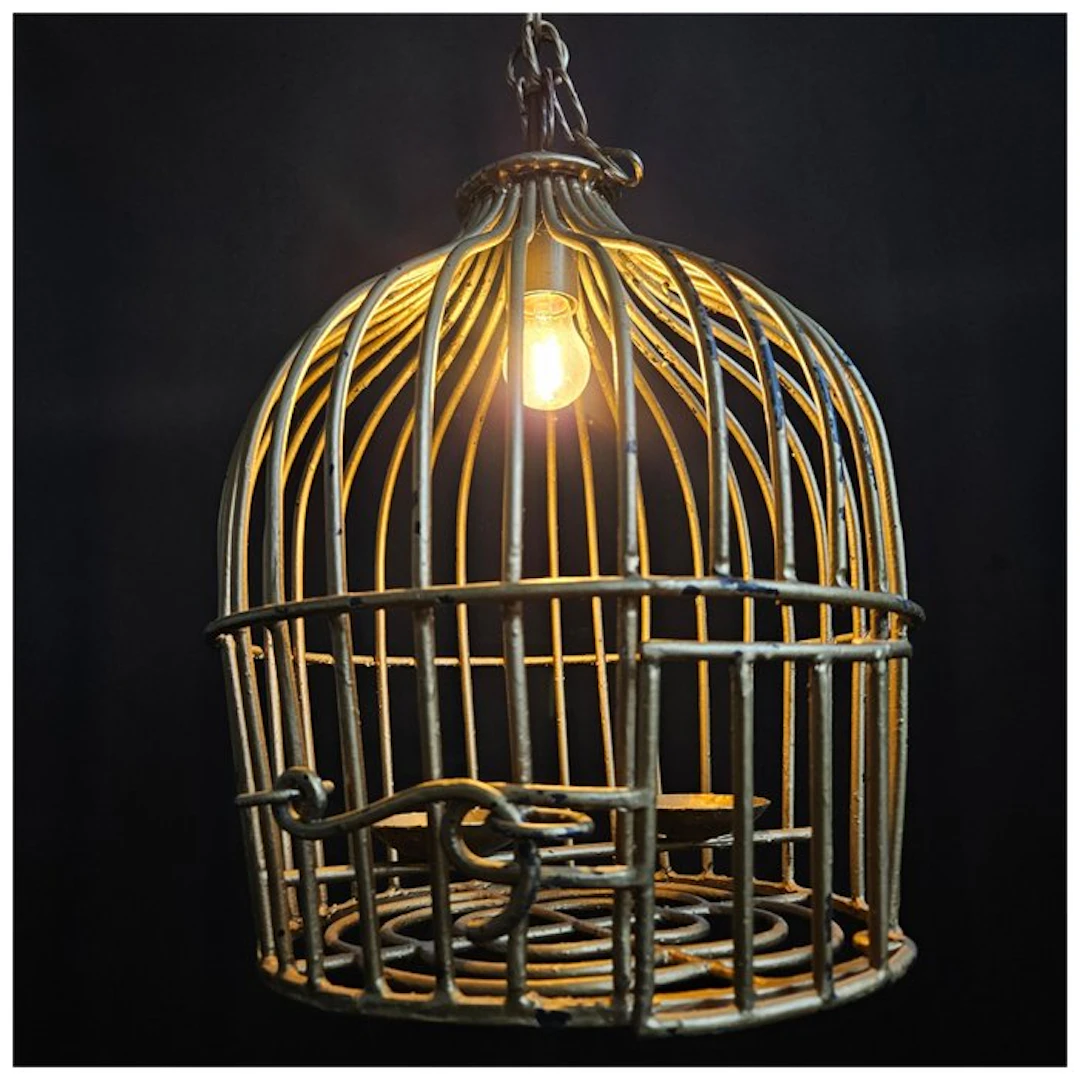 Caged ceiling lamp - wrought iron