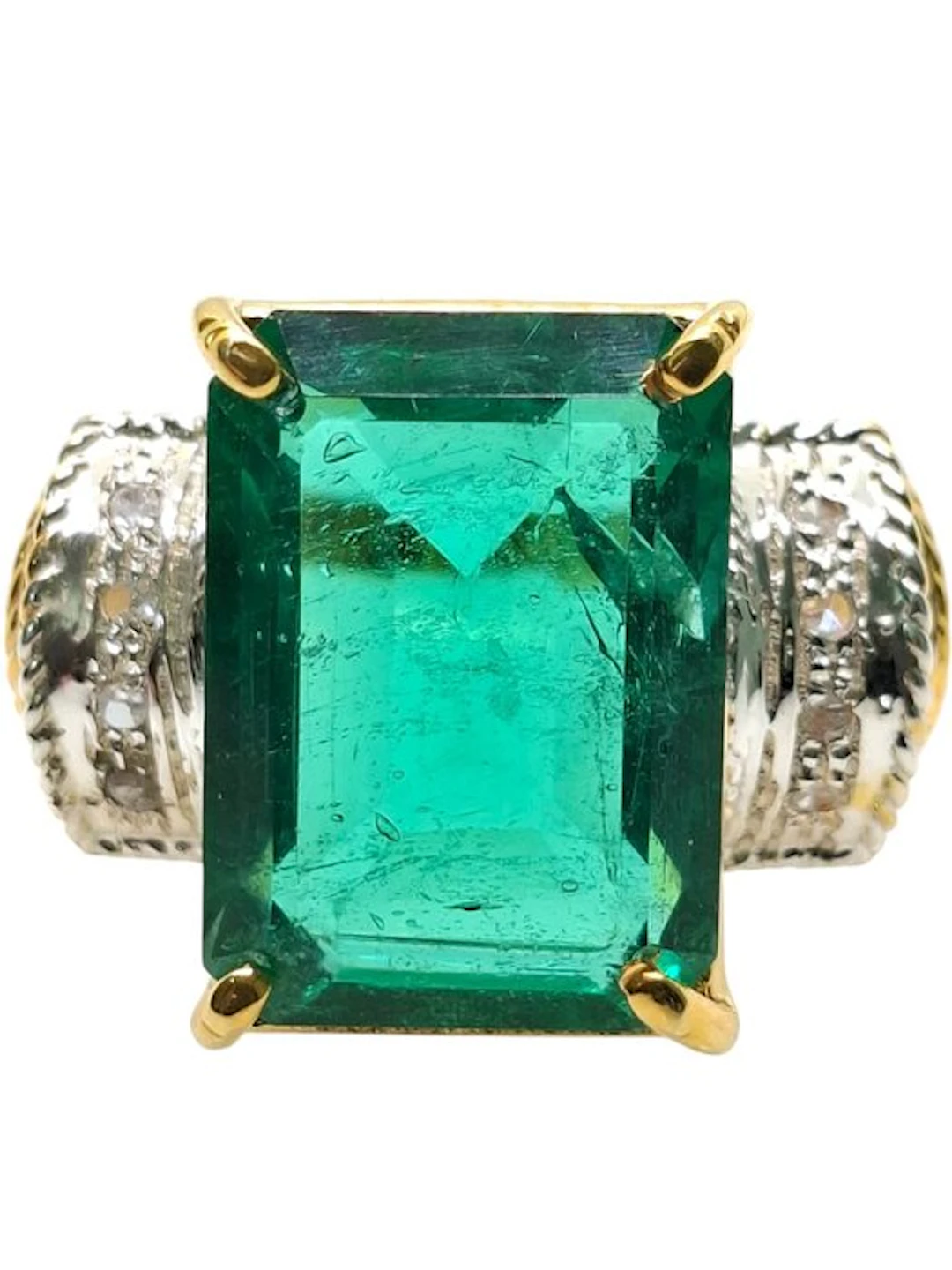 No reserve price - Ring - 9 kt. Silver, Yellow gold Emerald - Diamond